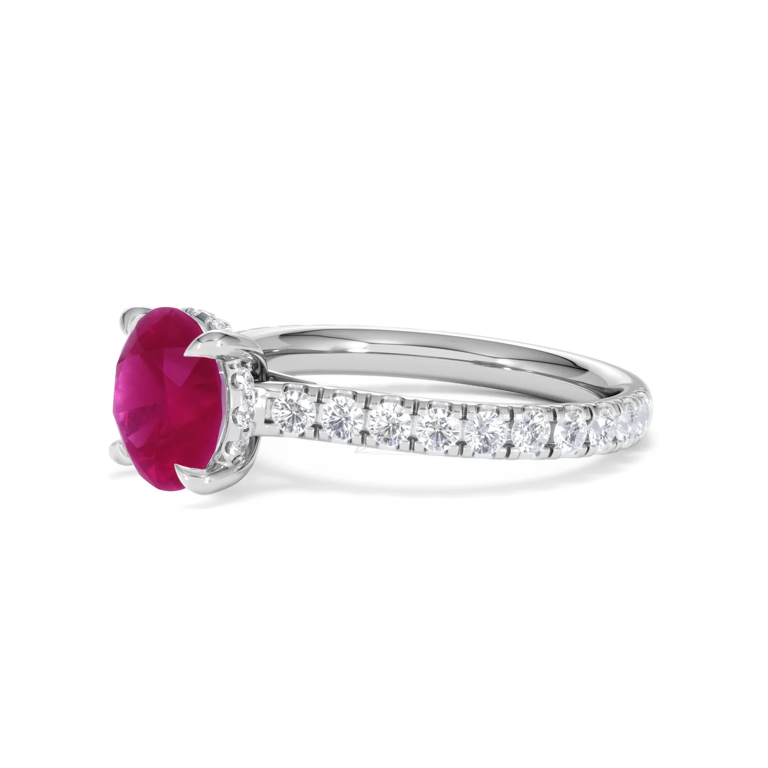 Amora Gem 2.00ct Round Cut Lab Ruby Hidden Halo Engagement Ring with Side Stones in 18K White Gold - Image 77