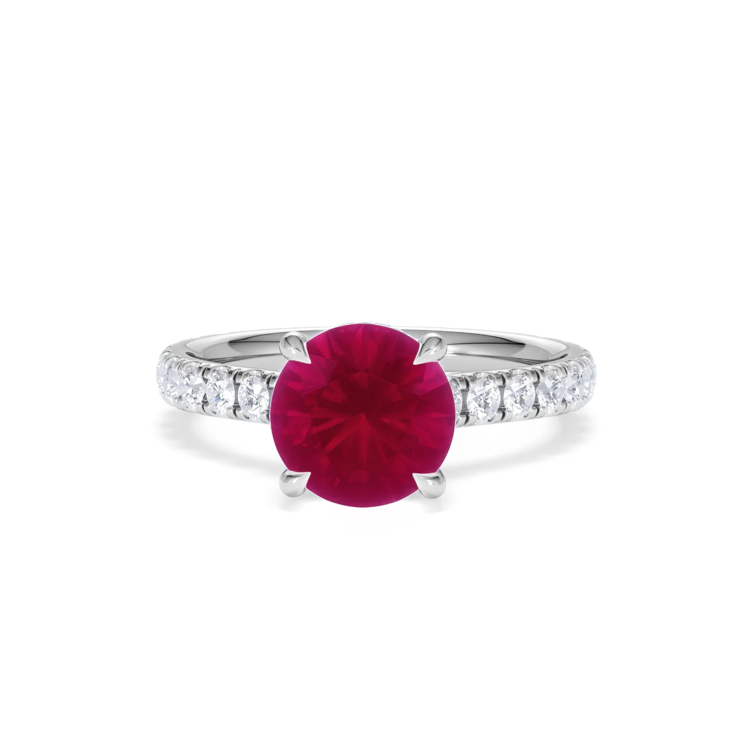 Amora Gem 2.00ct Round Cut Lab Ruby Hidden Halo Engagement Ring with Side Stones in 18K White Gold - Image 88