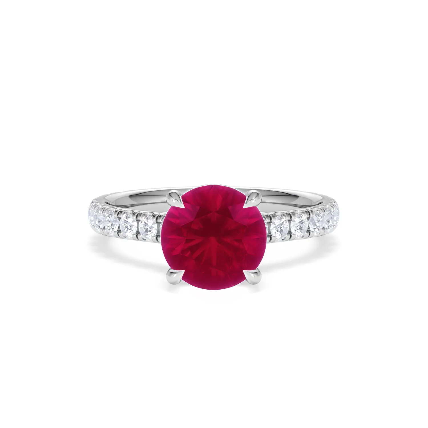 Amora Gem 2.00ct Round Cut Lab Ruby Hidden Halo Engagement Ring with Side Stones in 18K White Gold - Image 9