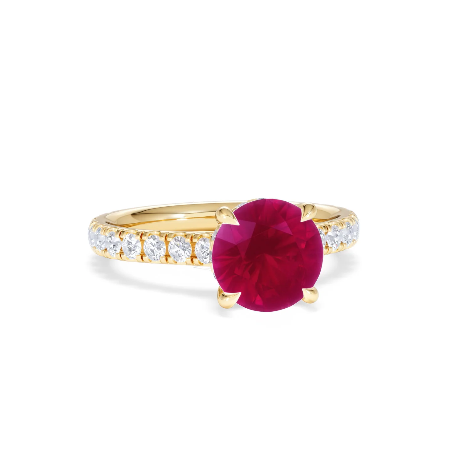 Amora Gem 2.00ct Round Cut Lab Ruby Hidden Halo Engagement Ring with Side Stones in 18K Yellow Gold - Image 12