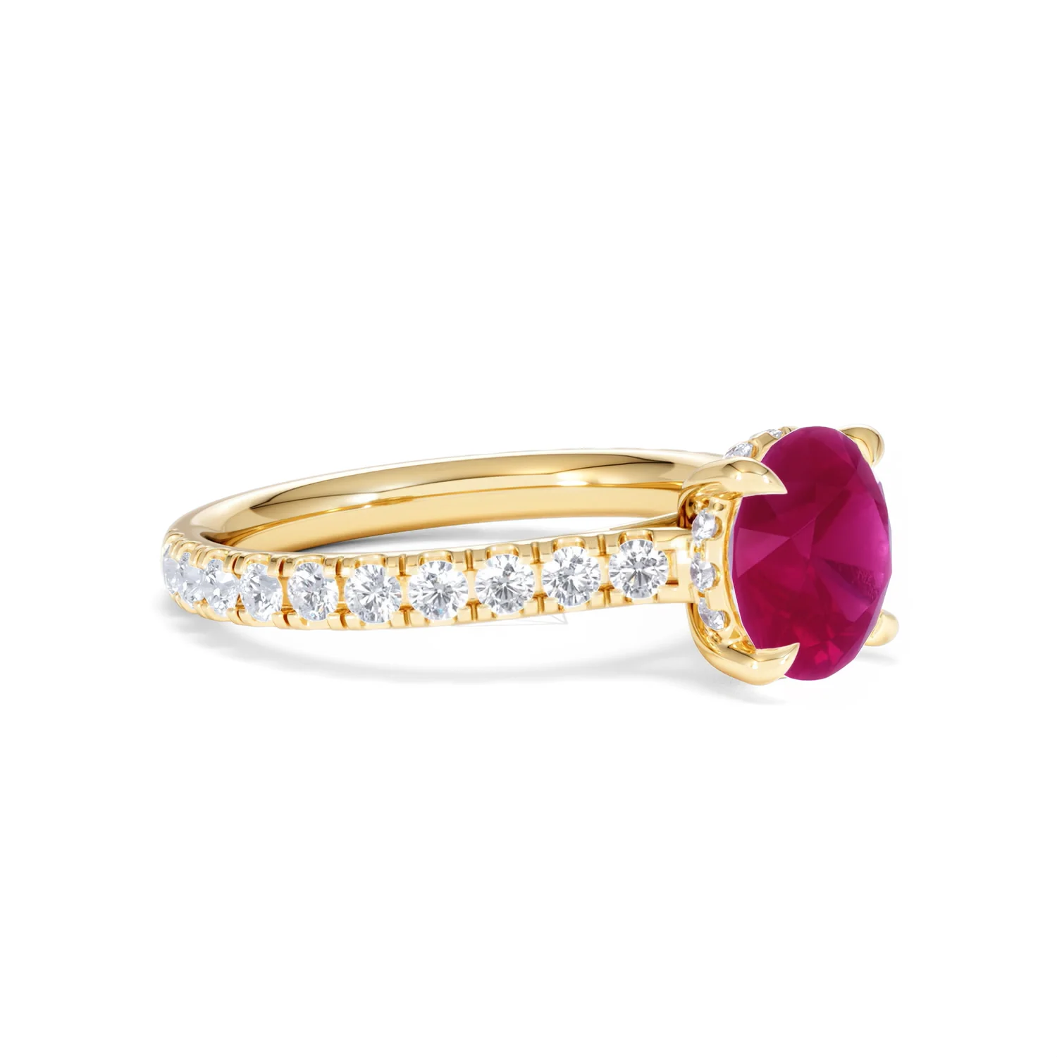 Amora Gem 2.00ct Round Cut Lab Ruby Hidden Halo Engagement Ring with Side Stones in 18K Yellow Gold - Image 20