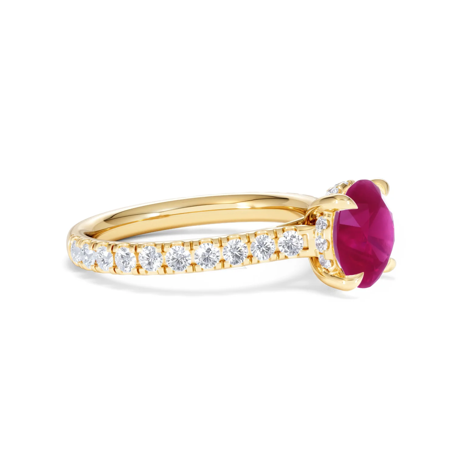 Amora Gem 2.00ct Round Cut Lab Ruby Hidden Halo Engagement Ring with Side Stones in 18K Yellow Gold - Image 22