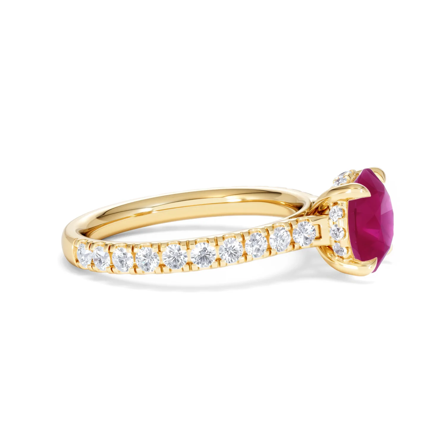 Amora Gem 2.00ct Round Cut Lab Ruby Hidden Halo Engagement Ring with Side Stones in 18K Yellow Gold - Image 25