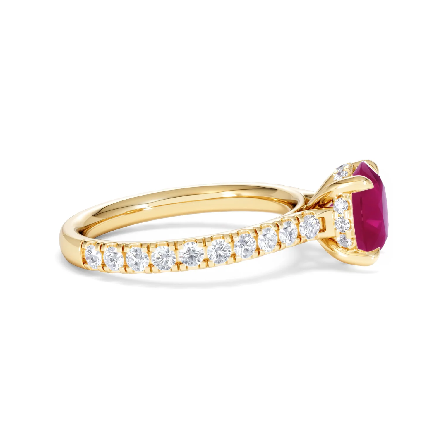 Amora Gem 2.00ct Round Cut Lab Ruby Hidden Halo Engagement Ring with Side Stones in 18K Yellow Gold - Image 27
