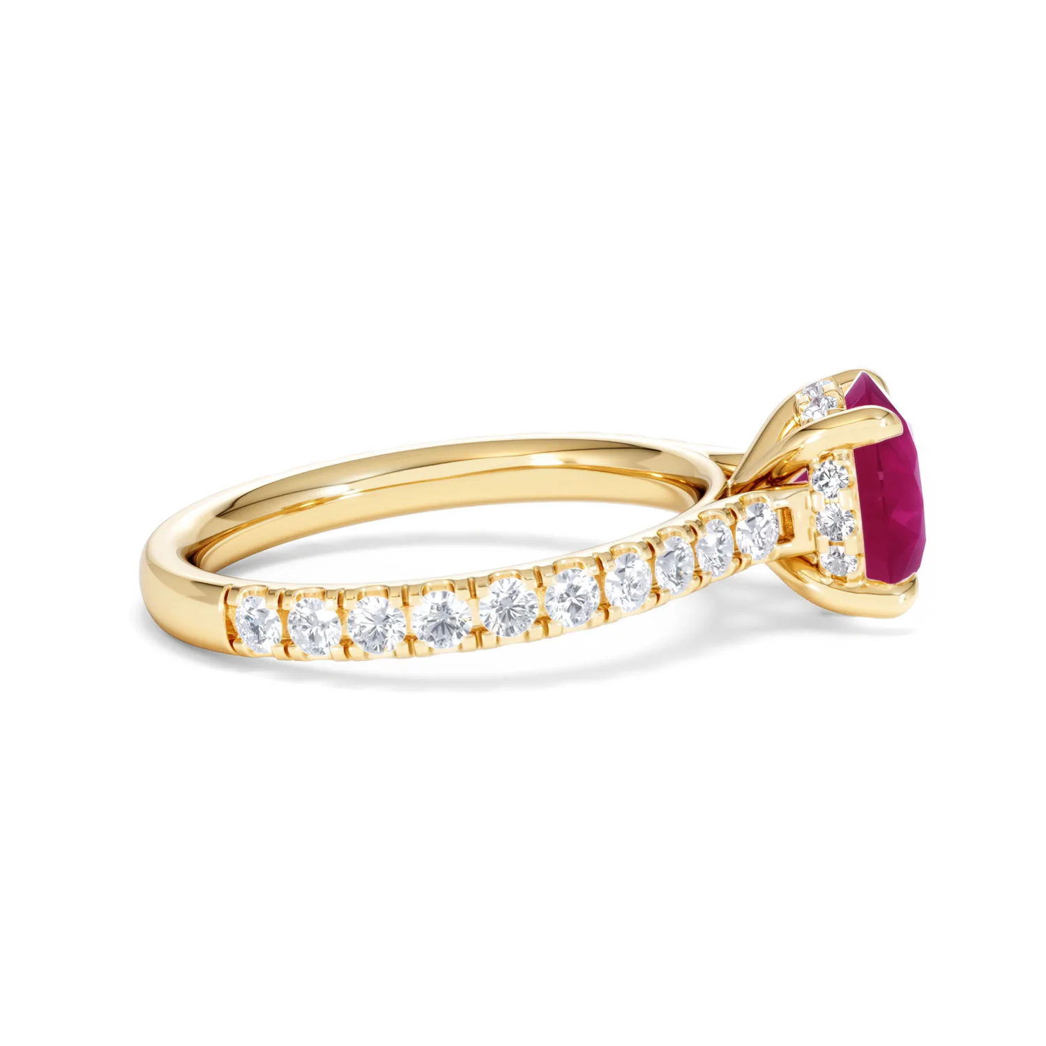 Amora Gem 2.00ct Round Cut Lab Ruby Hidden Halo Engagement Ring with Side Stones in 18K Yellow Gold - Image 29