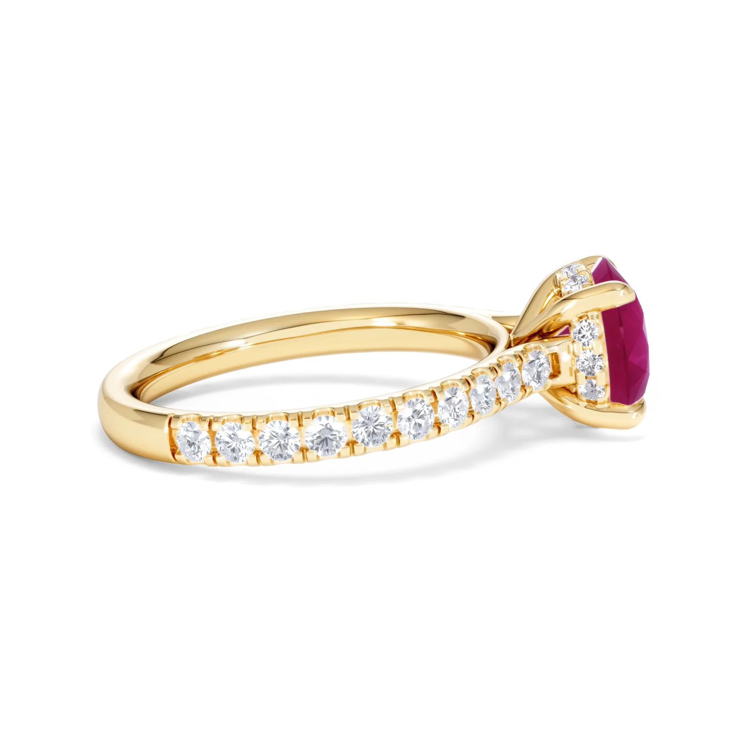 Amora Gem 2.00ct Round Cut Lab Ruby Hidden Halo Engagement Ring with Side Stones in 18K Yellow Gold - Image 30