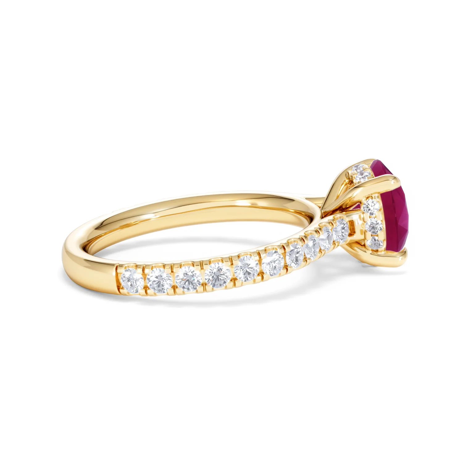 Amora Gem 2.00ct Round Cut Lab Ruby Hidden Halo Engagement Ring with Side Stones in 18K Yellow Gold - Image 31