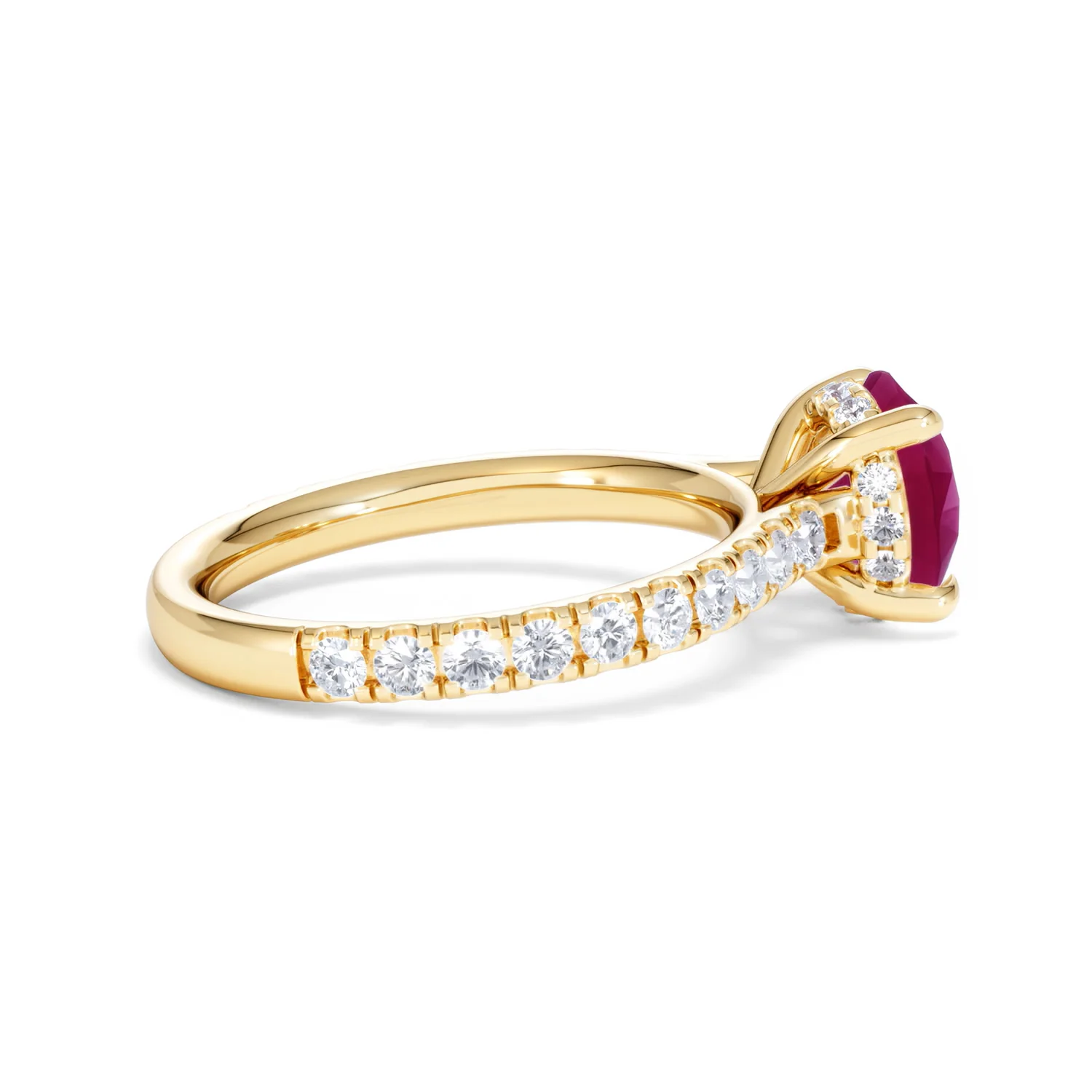 Amora Gem 2.00ct Round Cut Lab Ruby Hidden Halo Engagement Ring with Side Stones in 18K Yellow Gold - Image 32