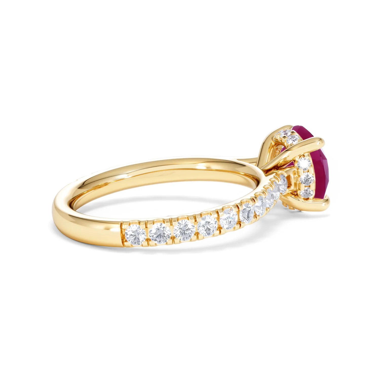 Amora Gem 2.00ct Round Cut Lab Ruby Hidden Halo Engagement Ring with Side Stones in 18K Yellow Gold - Image 34