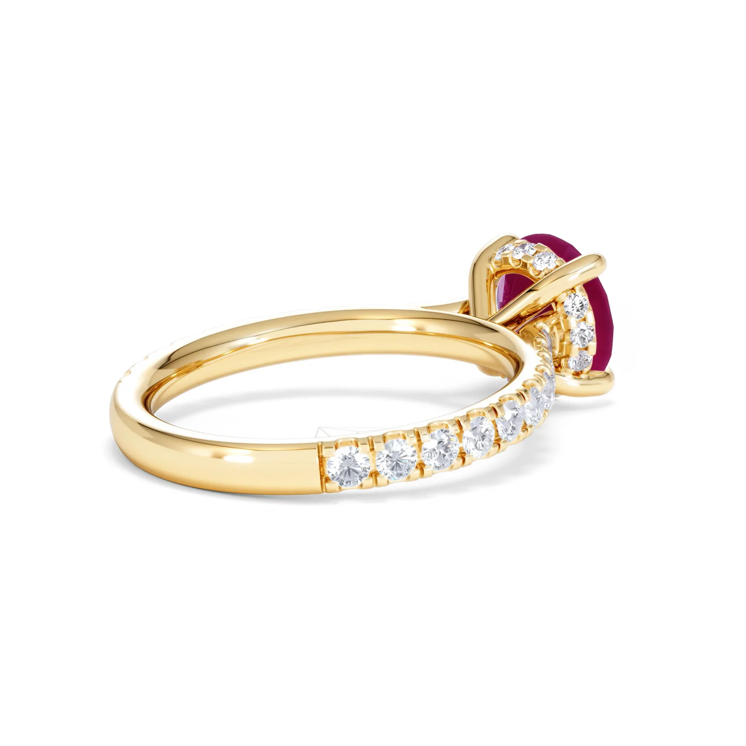 Amora Gem 2.00ct Round Cut Lab Ruby Hidden Halo Engagement Ring with Side Stones in 18K Yellow Gold - Image 38