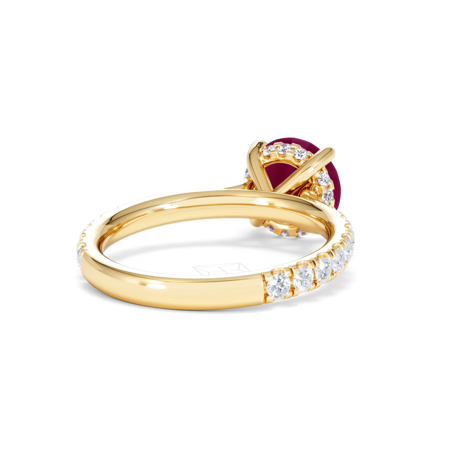 Amora Gem 2.00ct Round Cut Lab Ruby Hidden Halo Engagement Ring with Side Stones in 18K Yellow Gold - Image 43