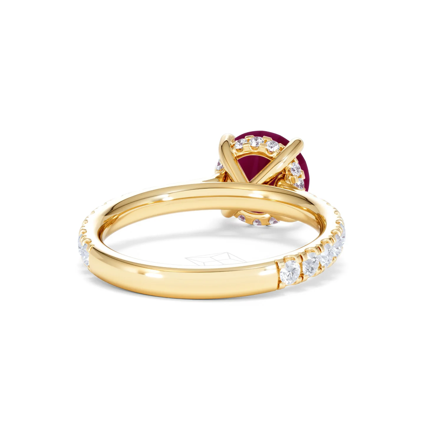 Amora Gem 2.00ct Round Cut Lab Ruby Hidden Halo Engagement Ring with Side Stones in 18K Yellow Gold - Image 45