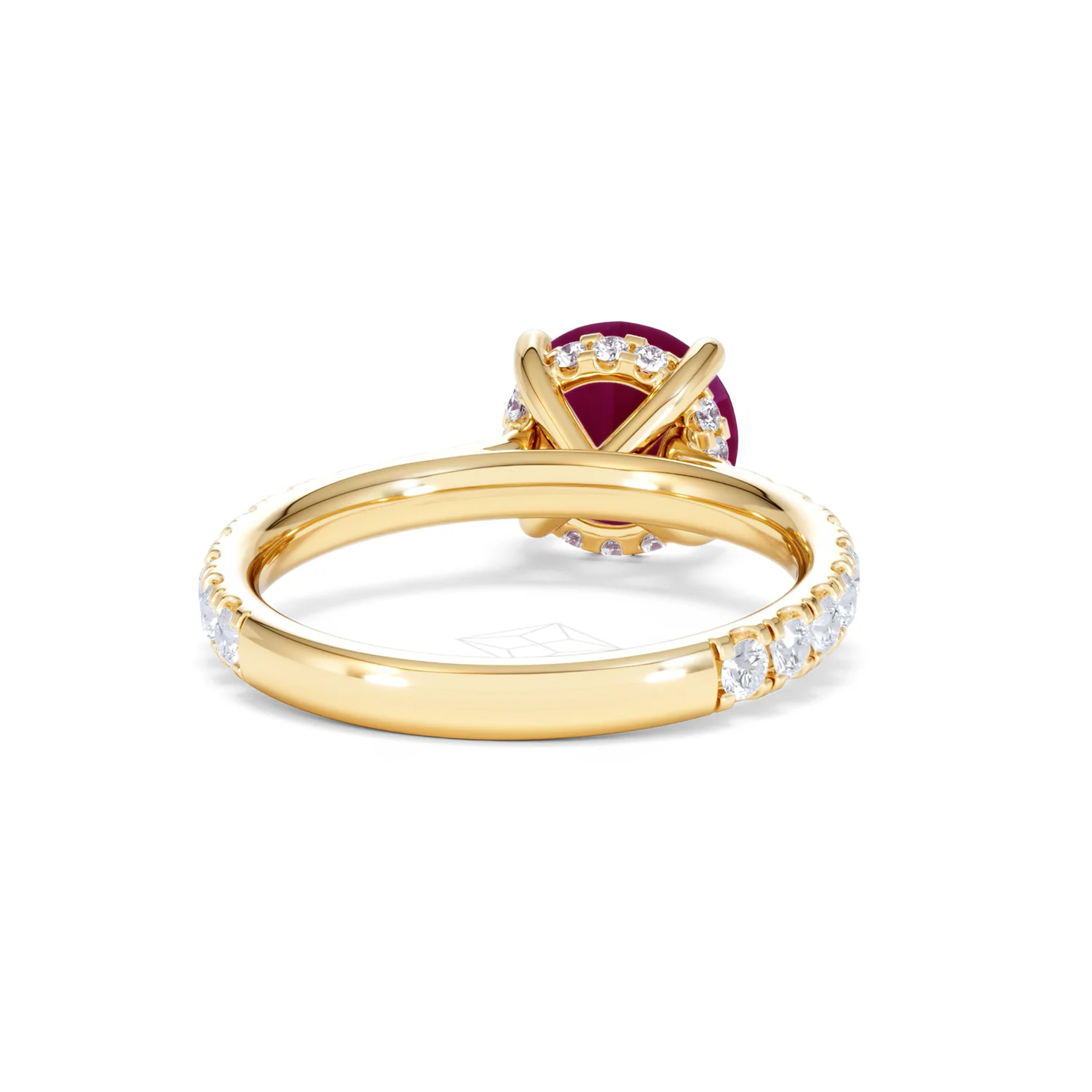 Amora Gem 2.00ct Round Cut Lab Ruby Hidden Halo Engagement Ring with Side Stones in 18K Yellow Gold - Image 46