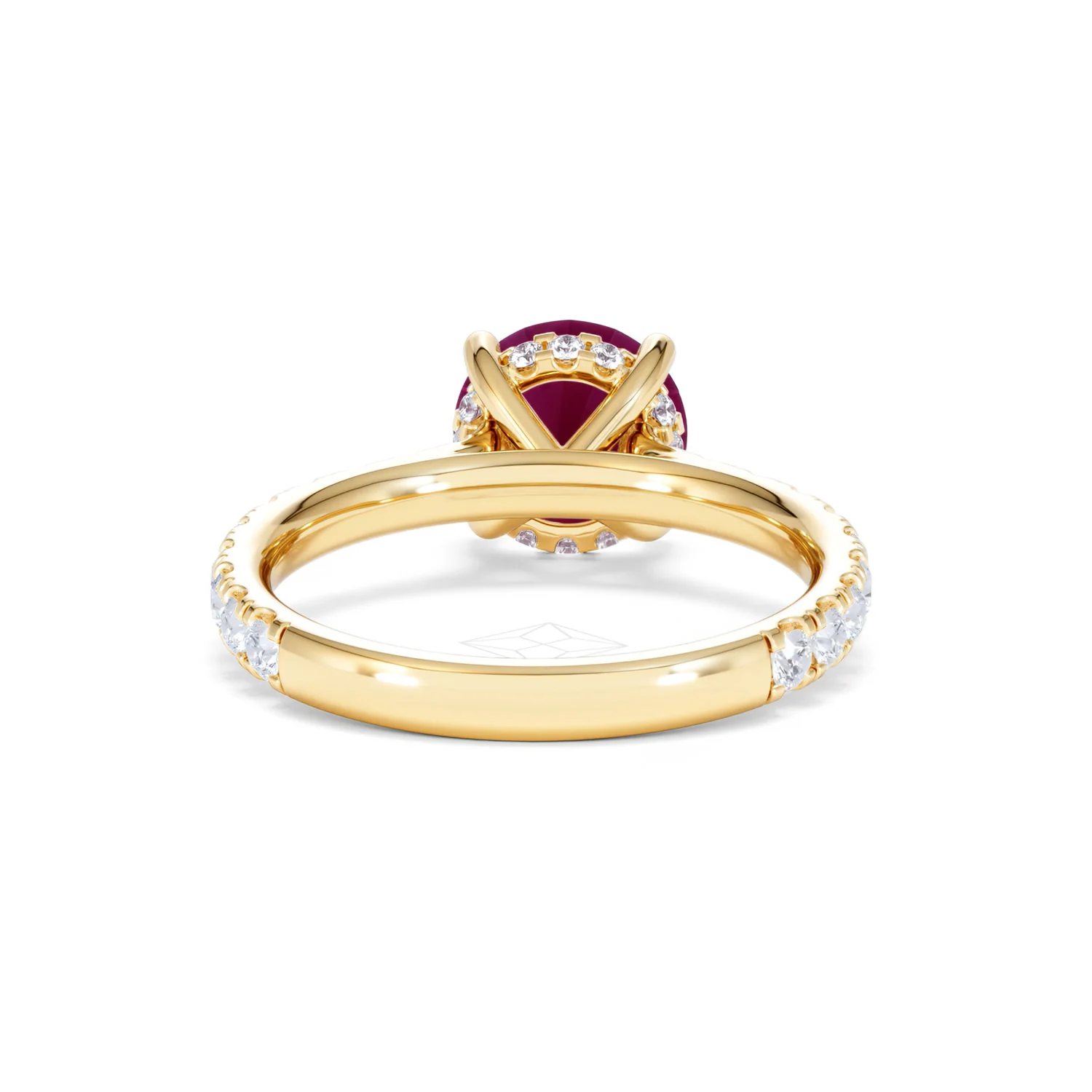 Amora Gem 2.00ct Round Cut Lab Ruby Hidden Halo Engagement Ring with Side Stones in 18K Yellow Gold - Image 48