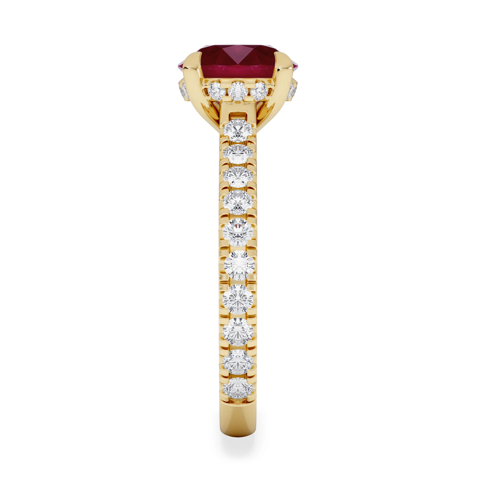 Amora Gem 2.00ct Round Cut Lab Ruby Hidden Halo Engagement Ring with Side Stones in 18K Yellow Gold - Image 5