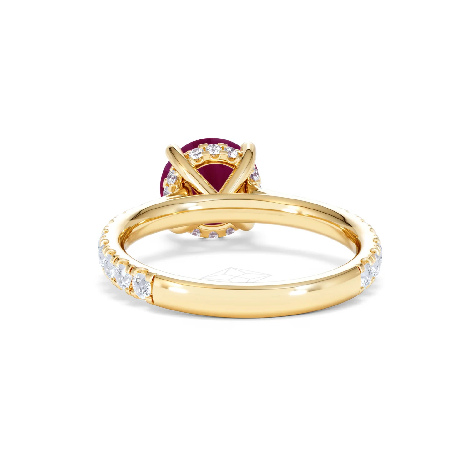 Amora Gem 2.00ct Round Cut Lab Ruby Hidden Halo Engagement Ring with Side Stones in 18K Yellow Gold - Image 51