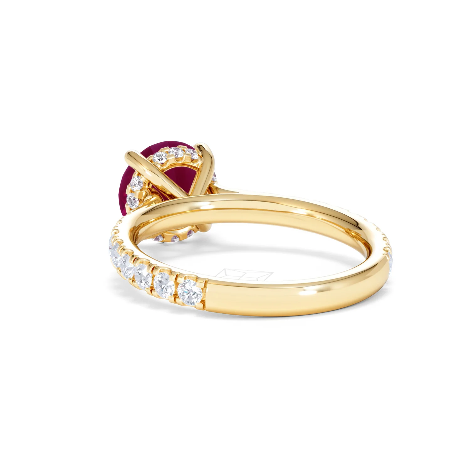 Amora Gem 2.00ct Round Cut Lab Ruby Hidden Halo Engagement Ring with Side Stones in 18K Yellow Gold - Image 55