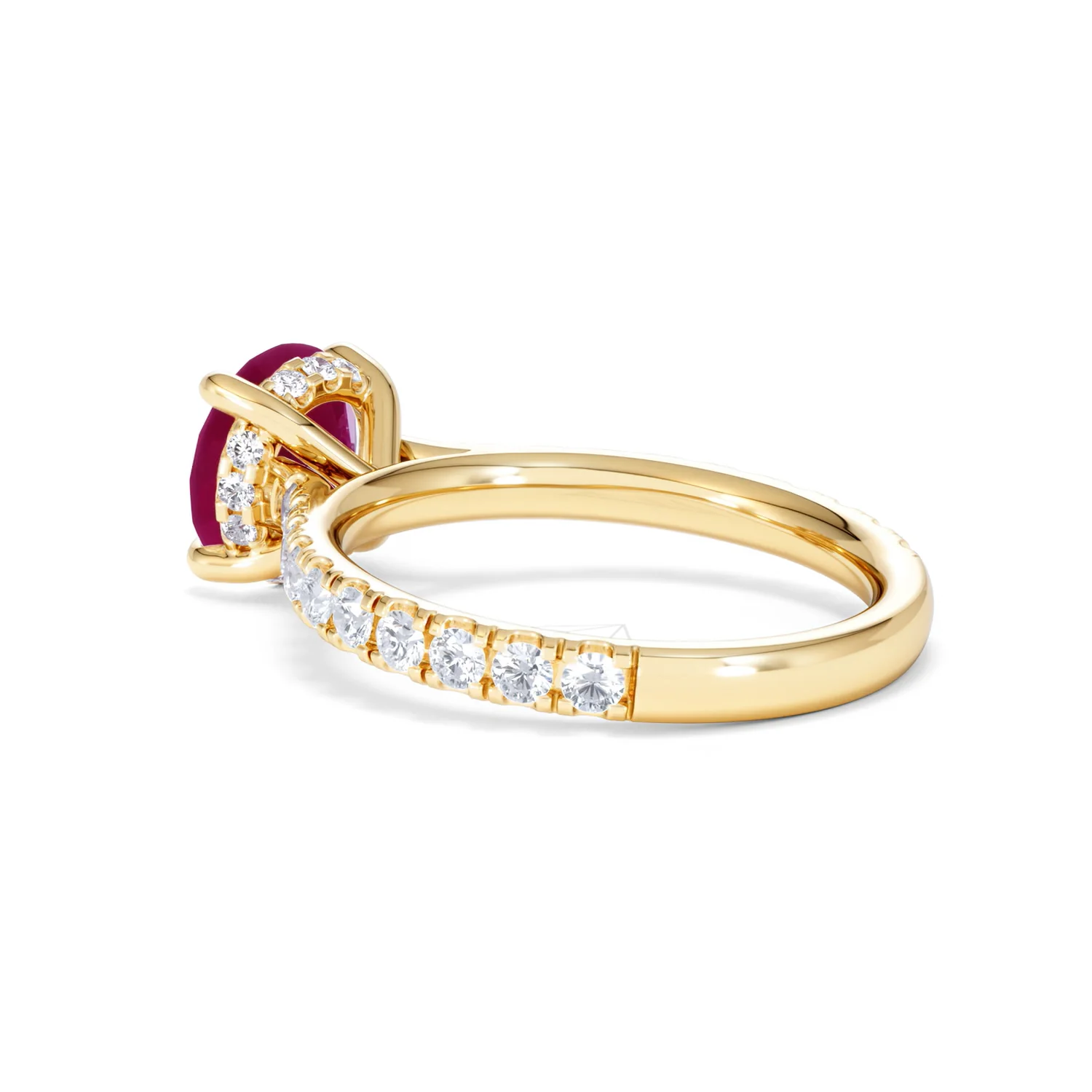 Amora Gem 2.00ct Round Cut Lab Ruby Hidden Halo Engagement Ring with Side Stones in 18K Yellow Gold - Image 60