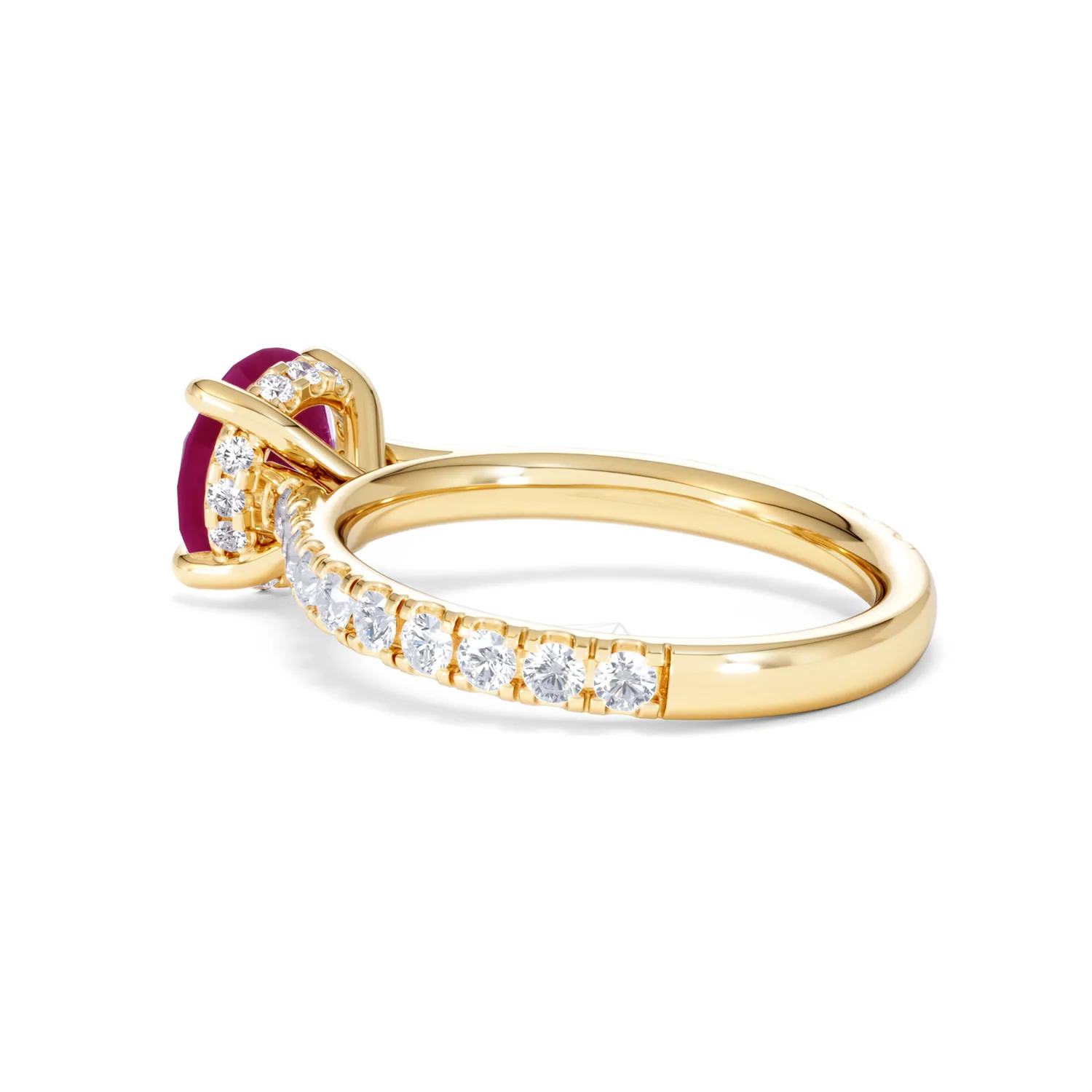 Amora Gem 2.00ct Round Cut Lab Ruby Hidden Halo Engagement Ring with Side Stones in 18K Yellow Gold - Image 61