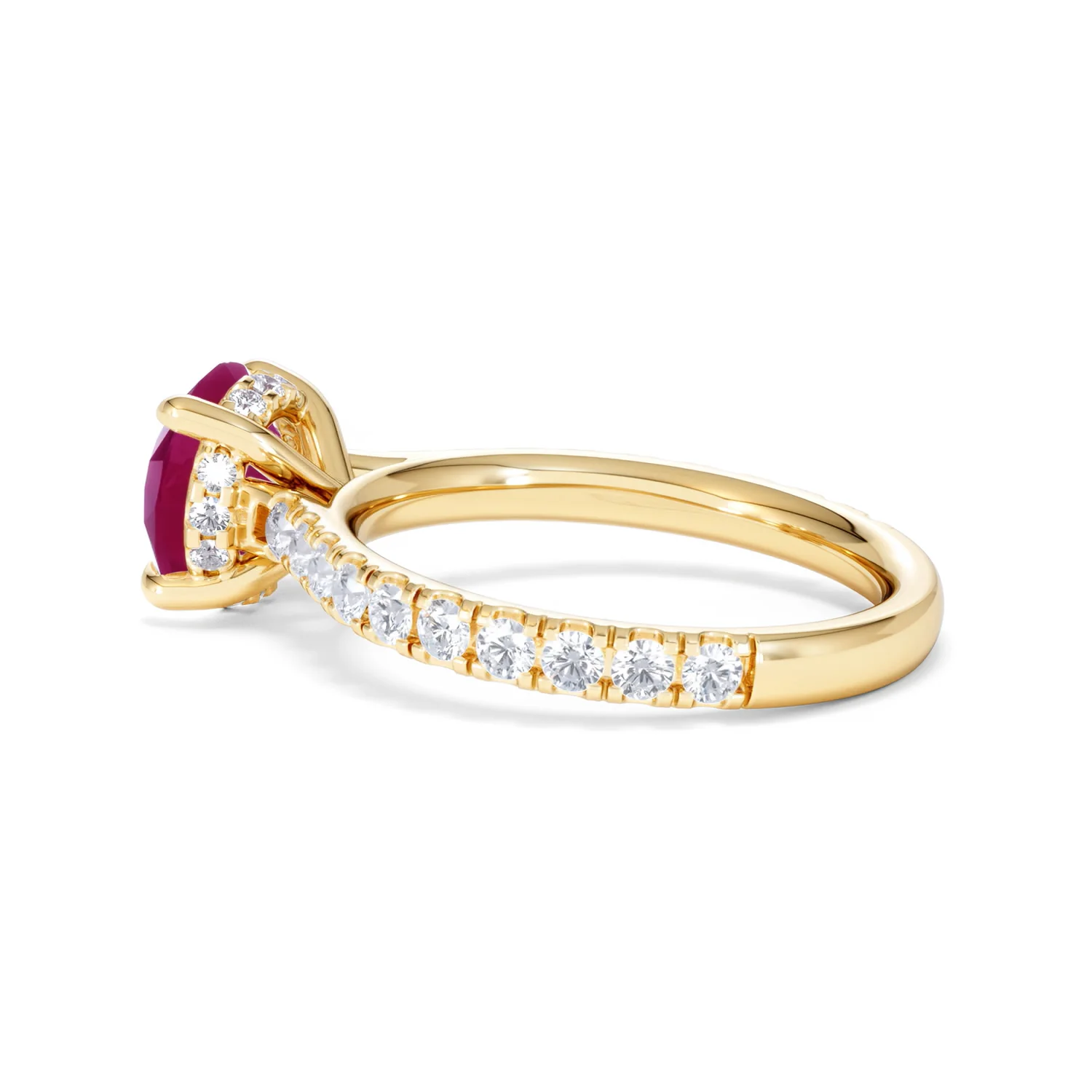 Amora Gem 2.00ct Round Cut Lab Ruby Hidden Halo Engagement Ring with Side Stones in 18K Yellow Gold - Image 64