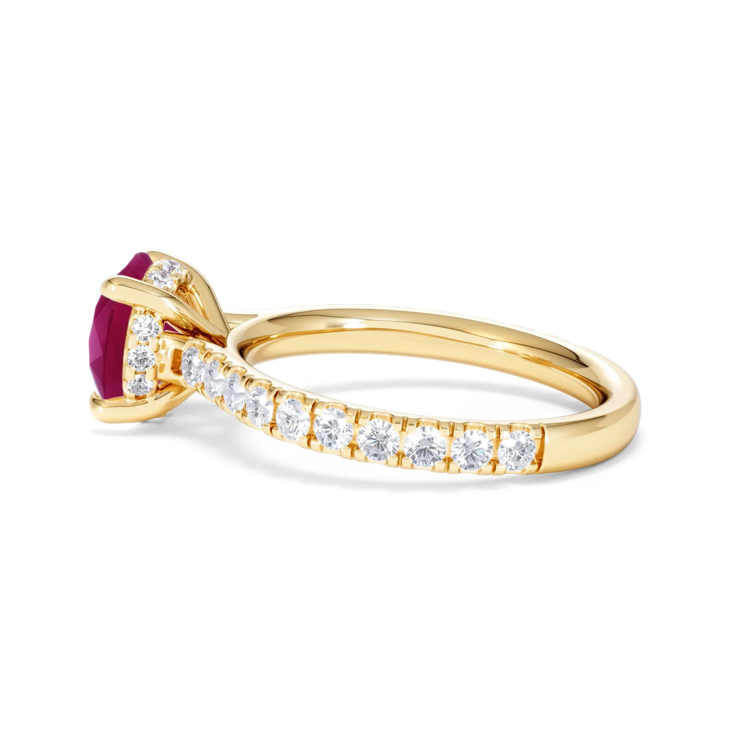 Amora Gem 2.00ct Round Cut Lab Ruby Hidden Halo Engagement Ring with Side Stones in 18K Yellow Gold - Image 66