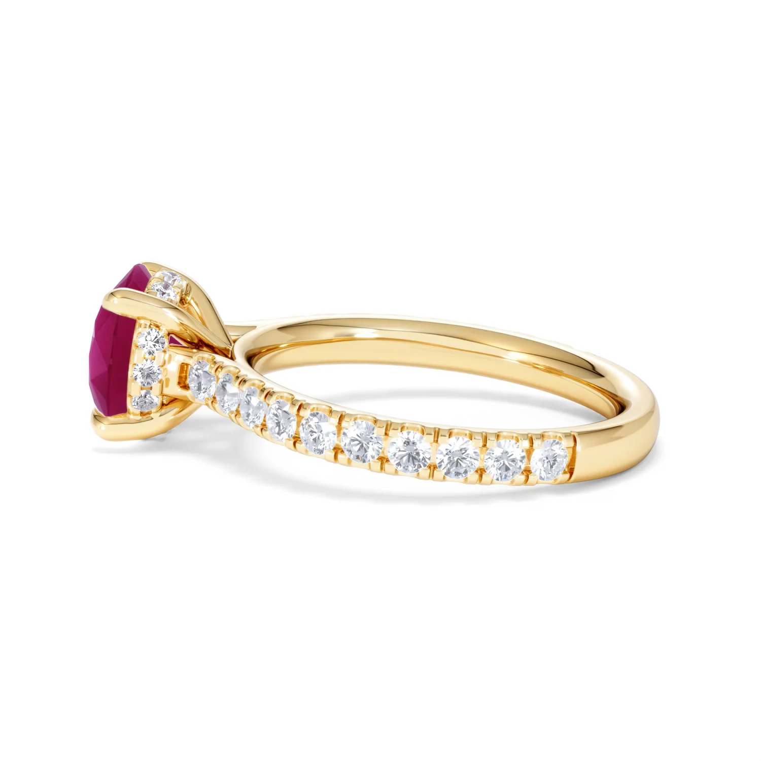 Amora Gem 2.00ct Round Cut Lab Ruby Hidden Halo Engagement Ring with Side Stones in 18K Yellow Gold - Image 67