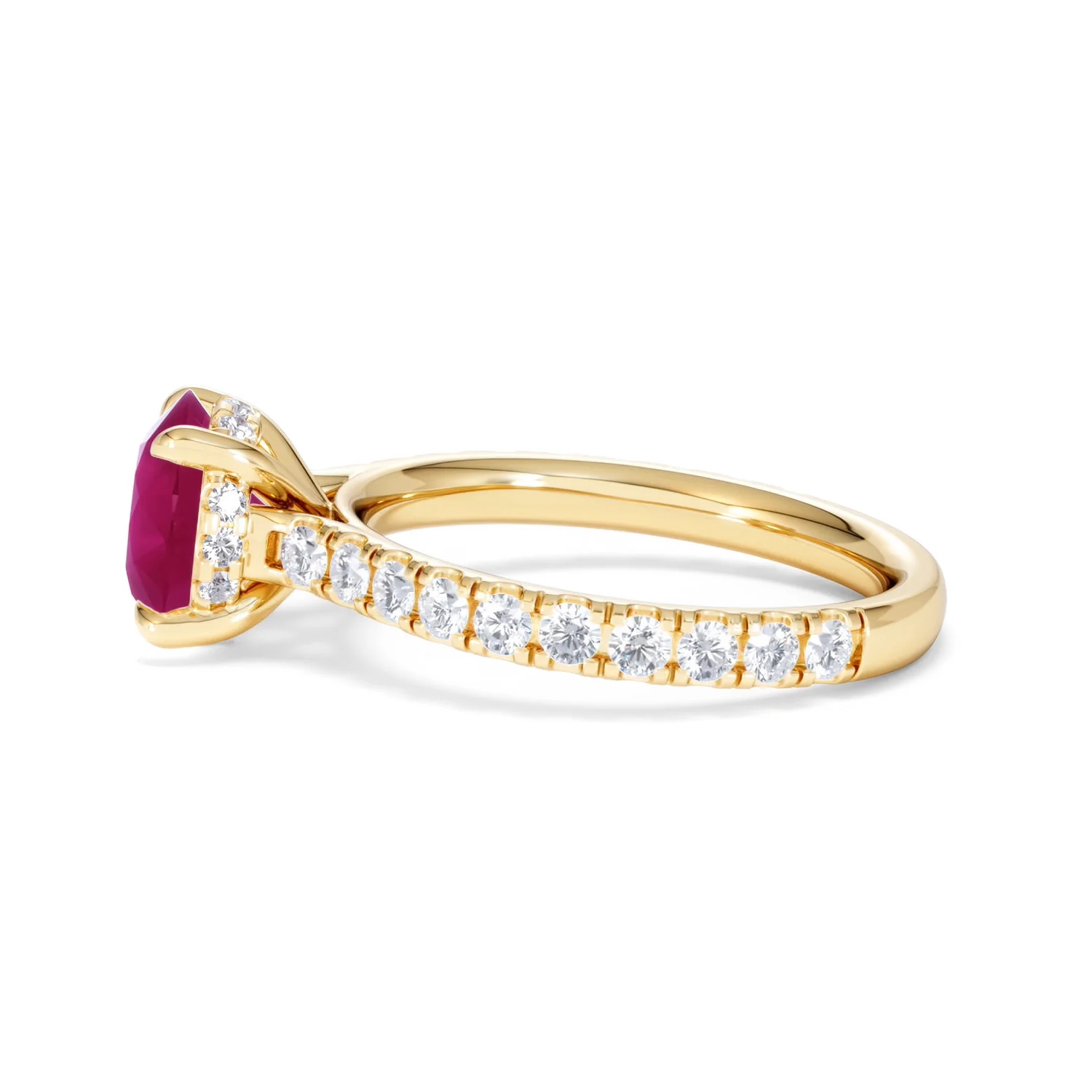 Amora Gem 2.00ct Round Cut Lab Ruby Hidden Halo Engagement Ring with Side Stones in 18K Yellow Gold - Image 69