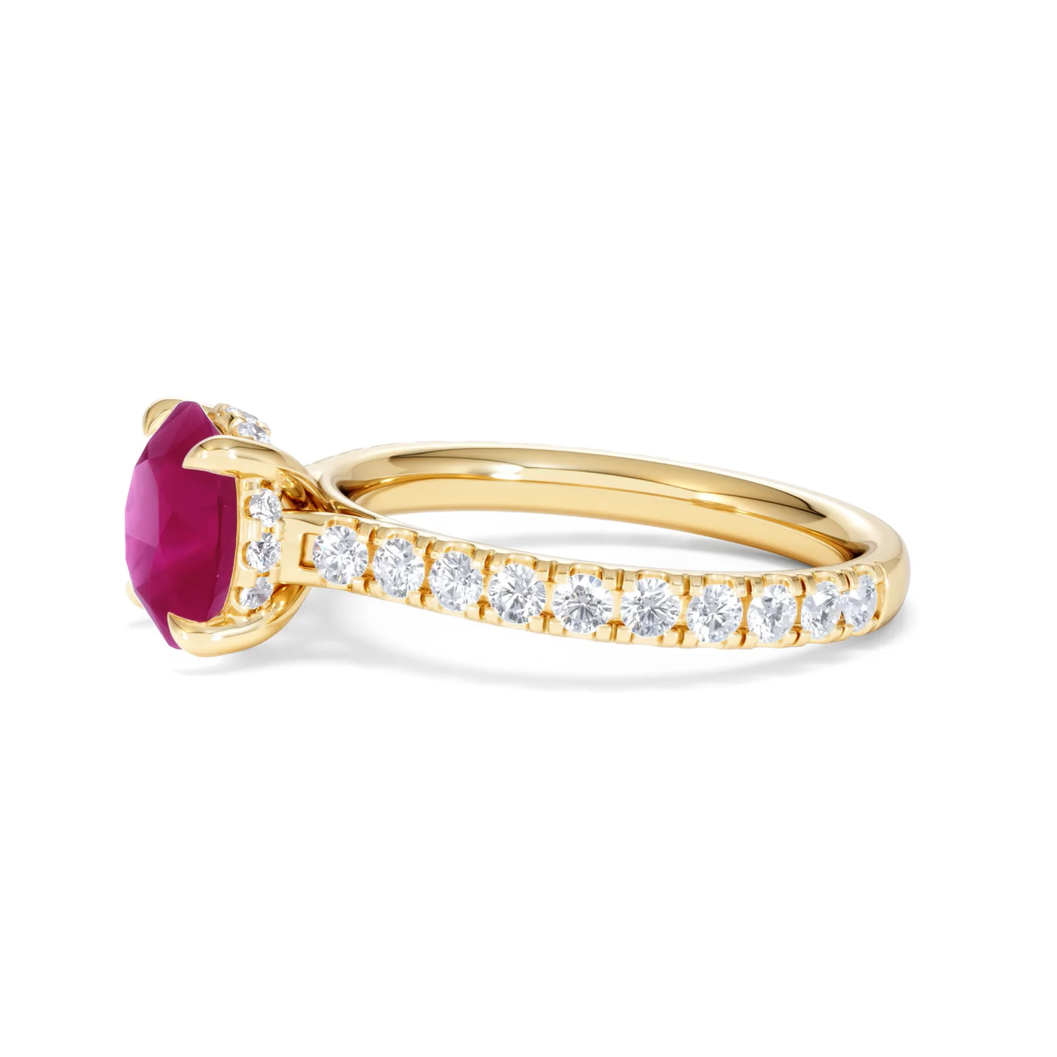 Amora Gem 2.00ct Round Cut Lab Ruby Hidden Halo Engagement Ring with Side Stones in 18K Yellow Gold - Image 73