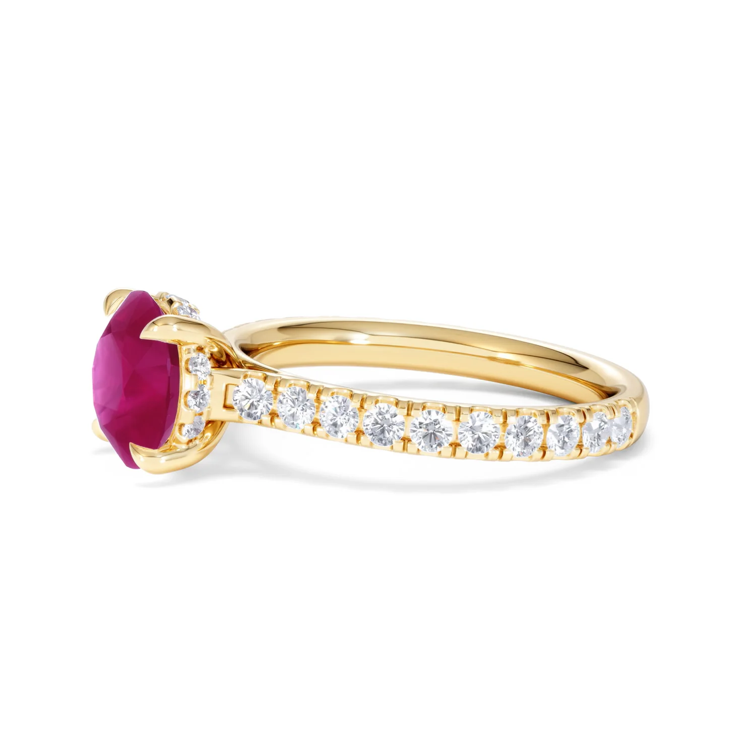 Amora Gem 2.00ct Round Cut Lab Ruby Hidden Halo Engagement Ring with Side Stones in 18K Yellow Gold - Image 74