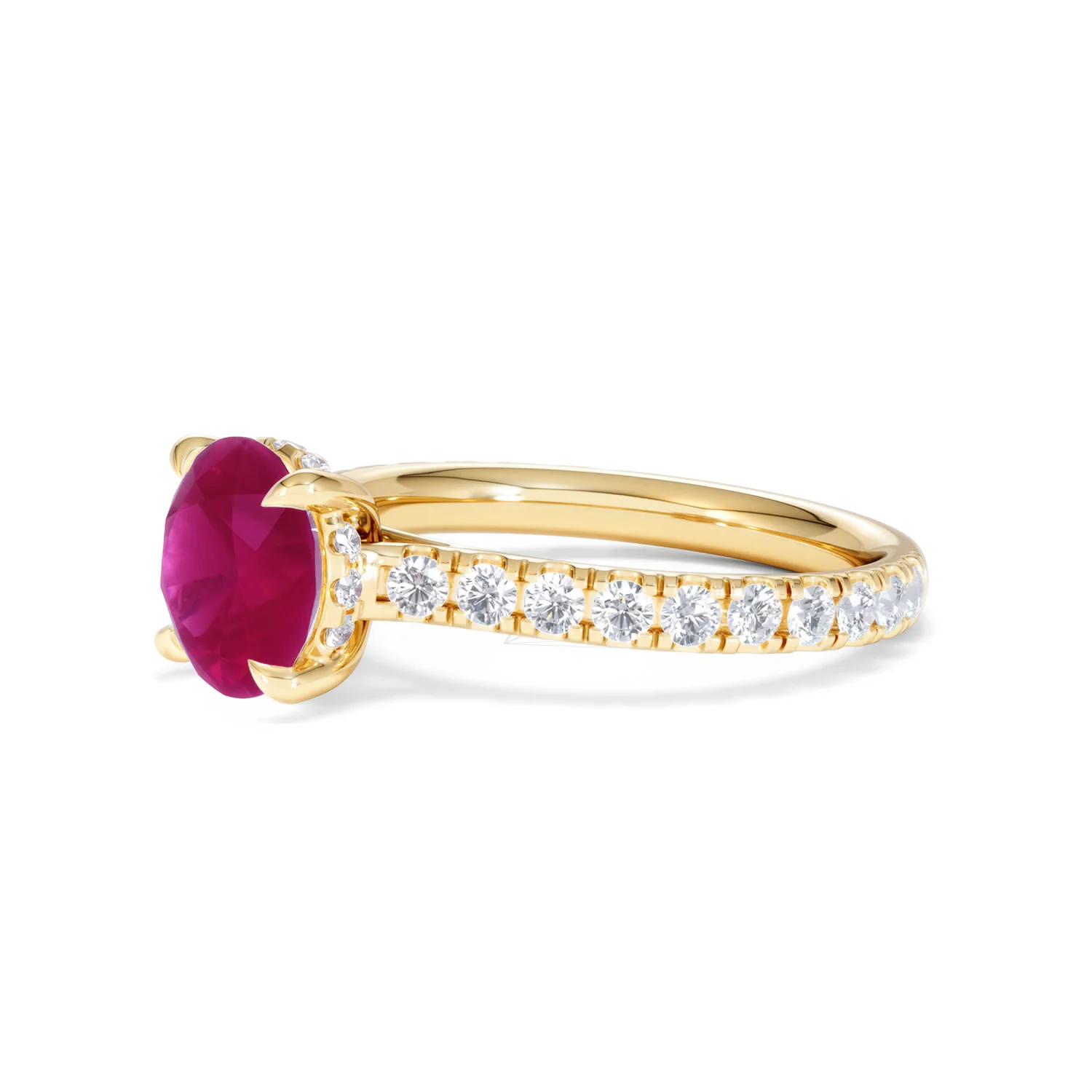 Amora Gem 2.00ct Round Cut Lab Ruby Hidden Halo Engagement Ring with Side Stones in 18K Yellow Gold - Image 77