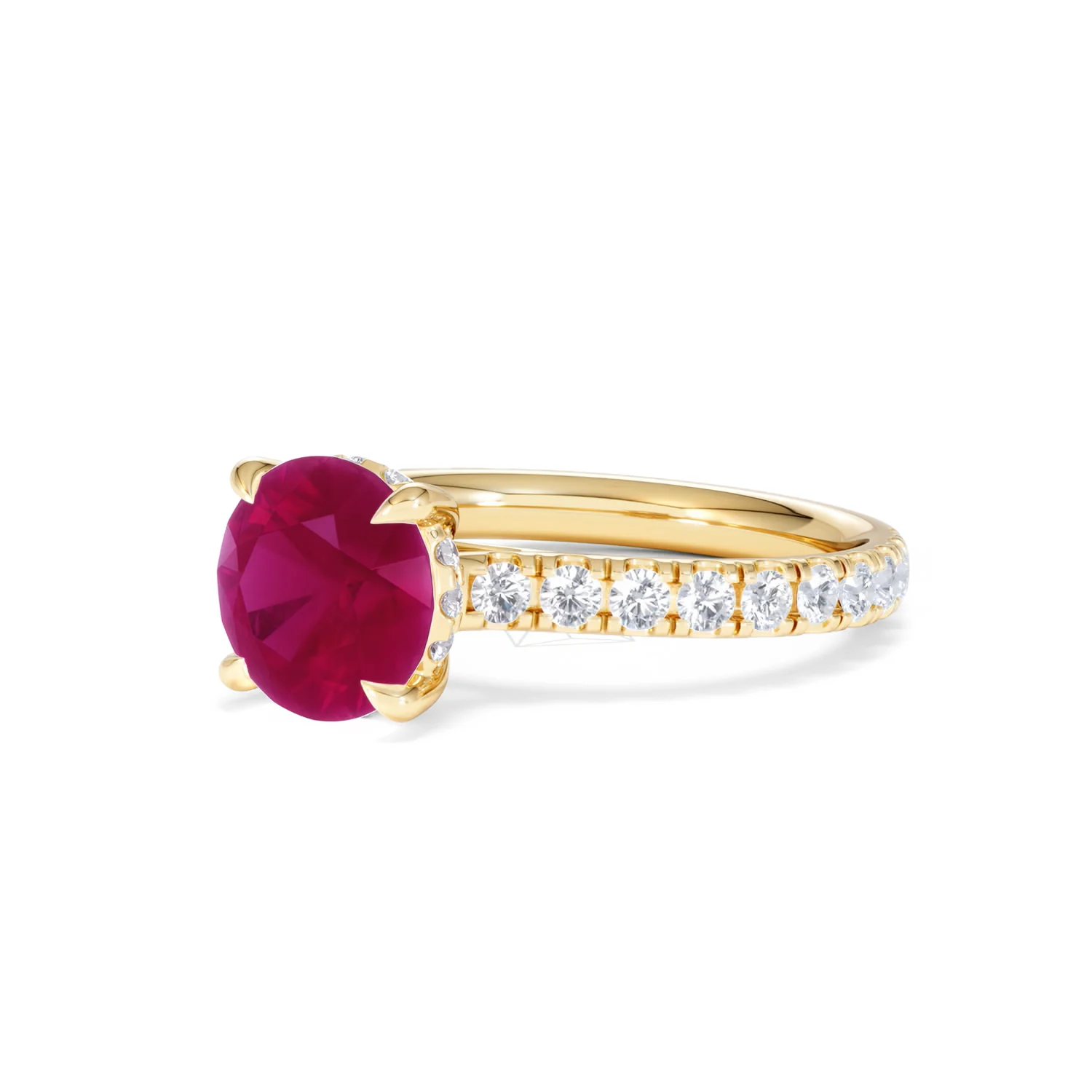 Amora Gem 2.00ct Round Cut Lab Ruby Hidden Halo Engagement Ring with Side Stones in 18K Yellow Gold - Image 81