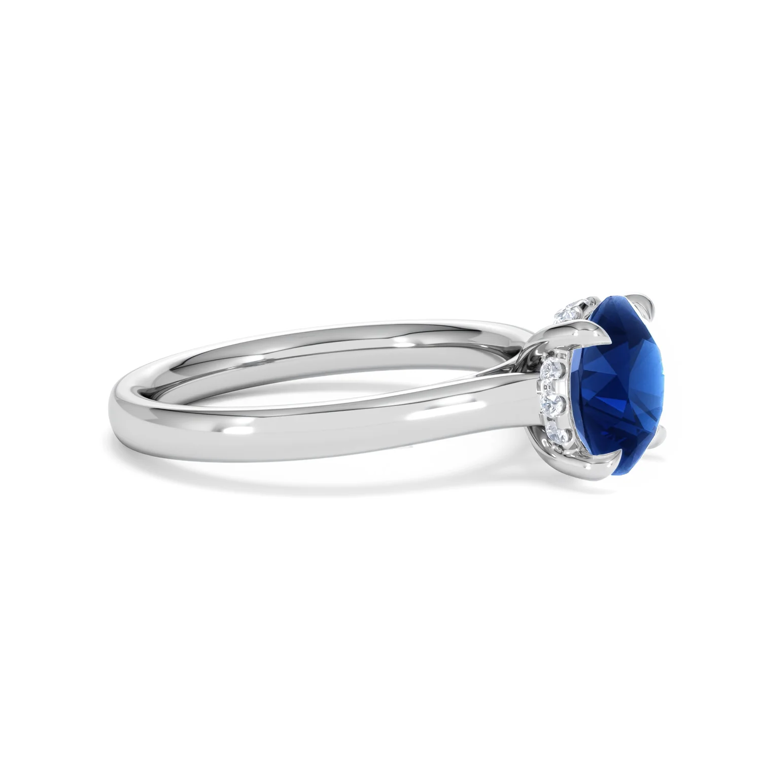Amora Gem 2.00ct Round Cut Lab Sapphire Hidden Halo Engagement Ring in 18K White Gold - Image 22