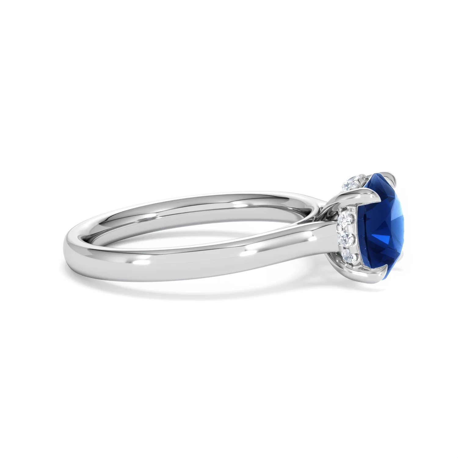 Amora Gem 2.00ct Round Cut Lab Sapphire Hidden Halo Engagement Ring in 18K White Gold - Image 24