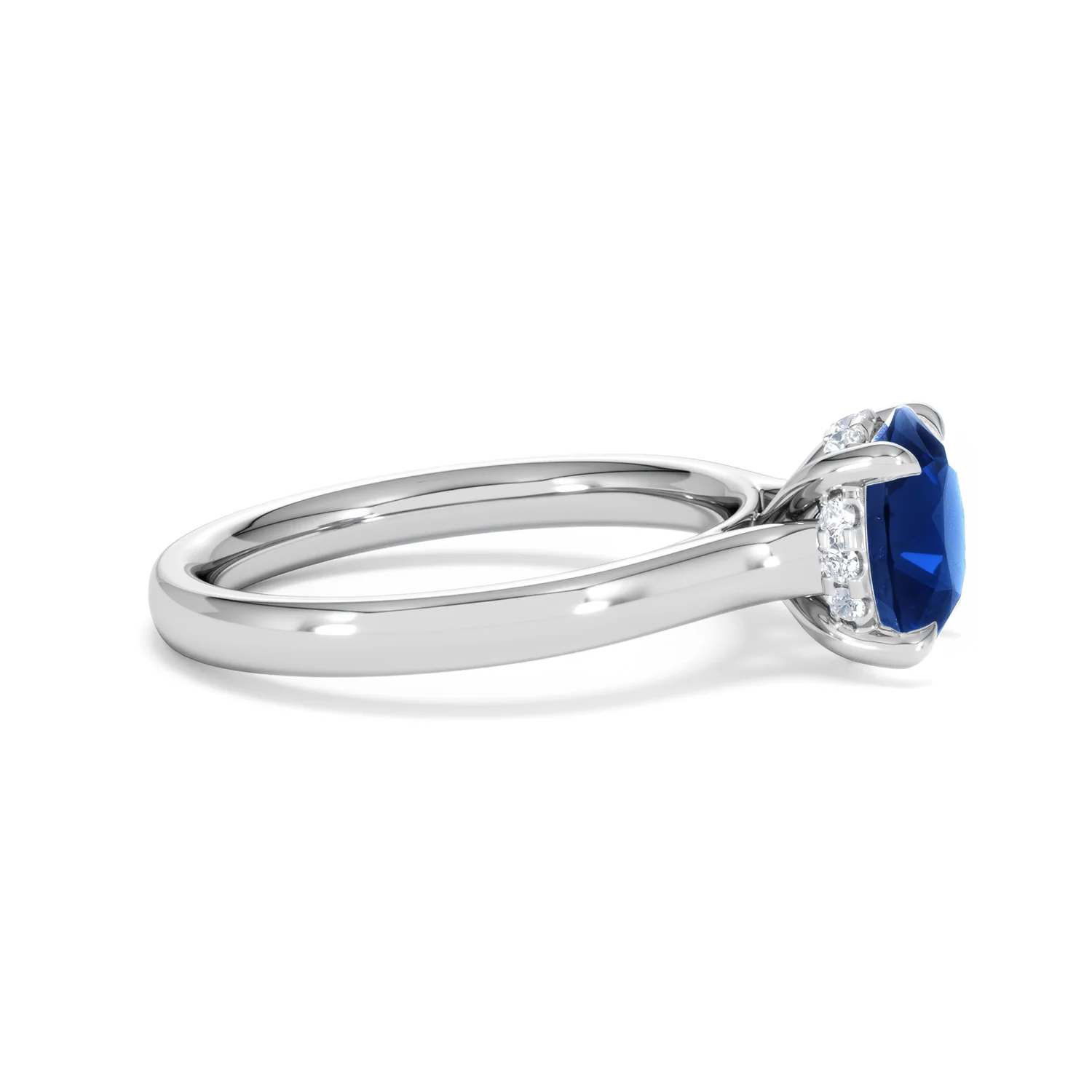 Amora Gem 2.00ct Round Cut Lab Sapphire Hidden Halo Engagement Ring in 18K White Gold - Image 25