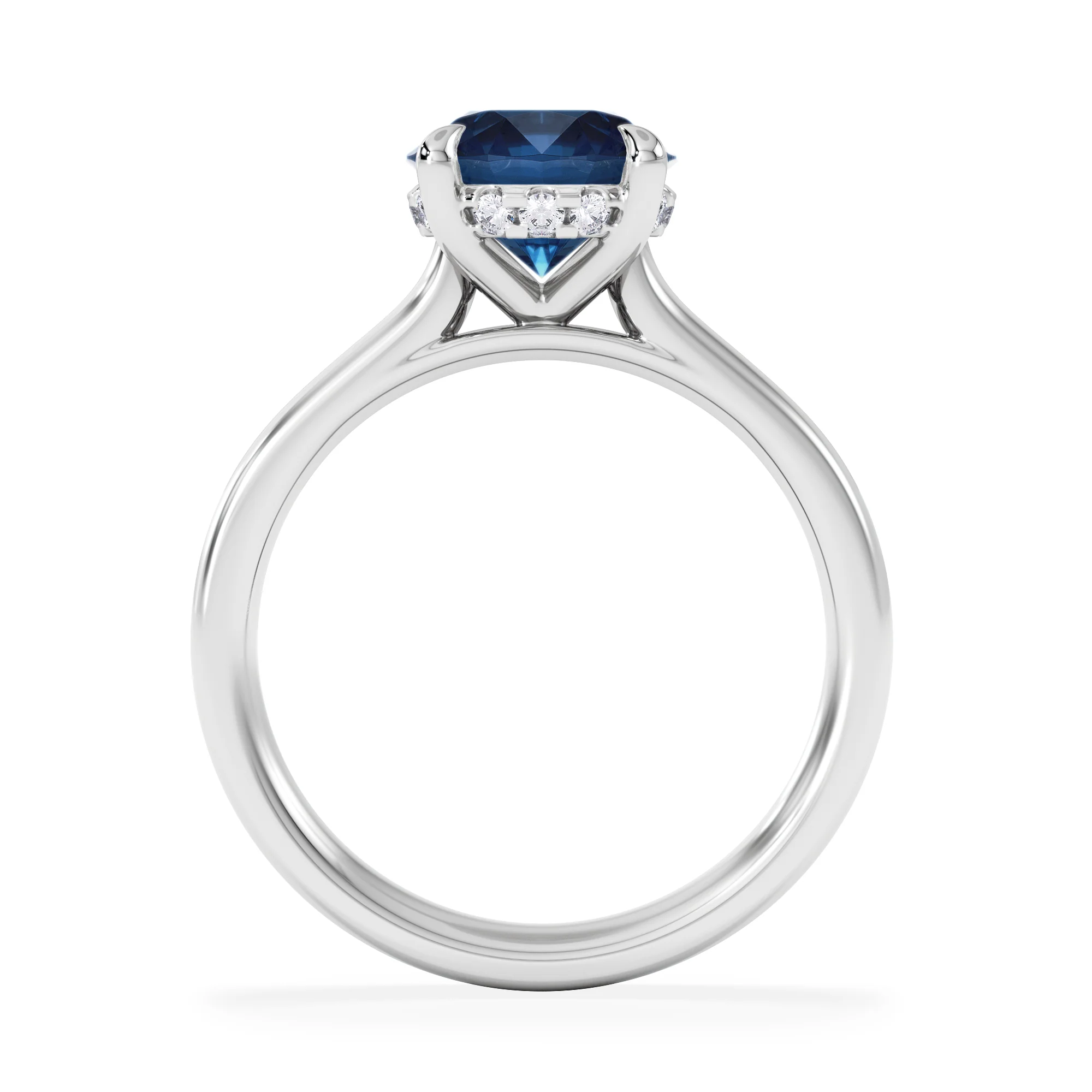 Amora Gem 2.00ct Round Cut Lab Sapphire Hidden Halo Engagement Ring in 18K White Gold - Image 3