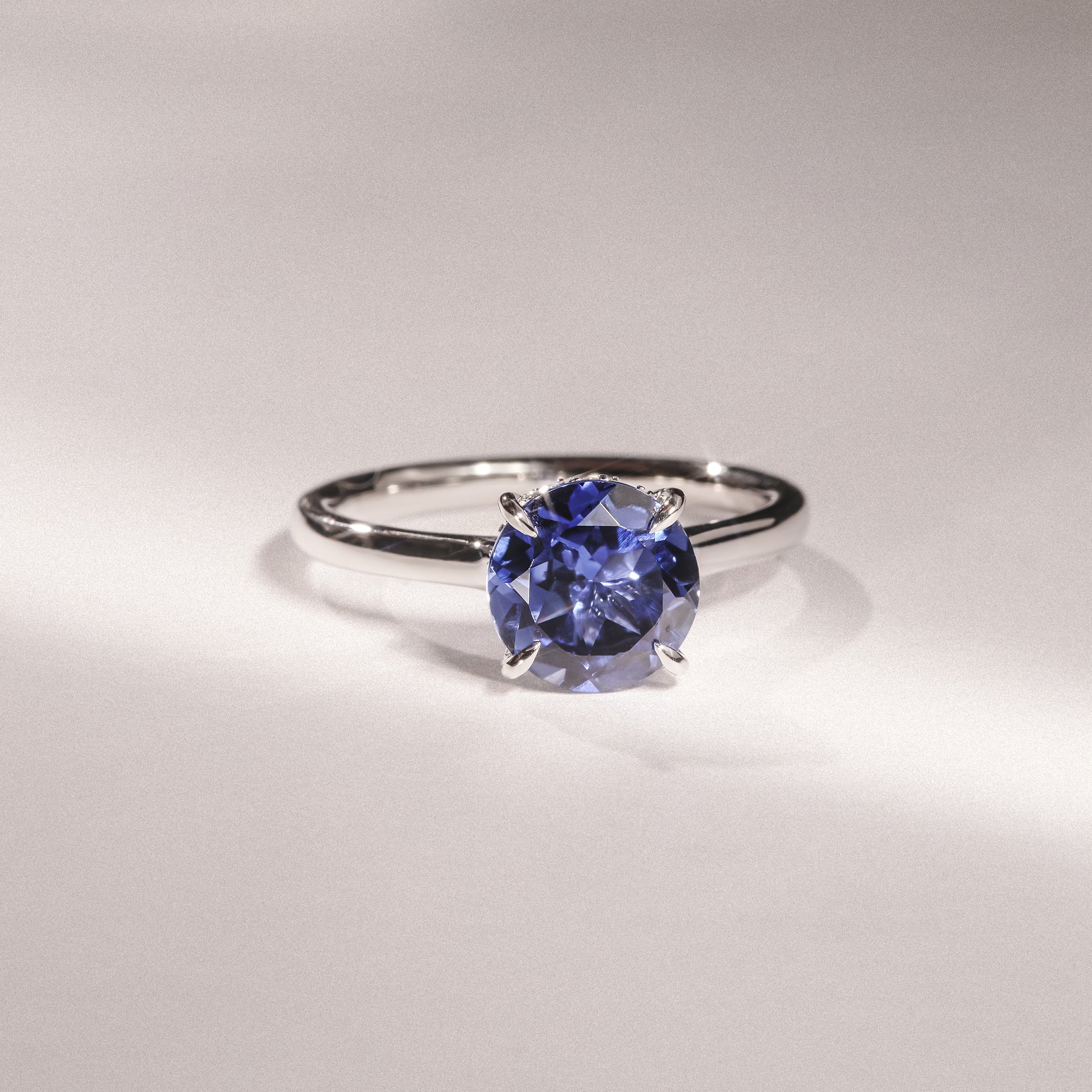 Amora Gem 2.00ct Round Cut Lab Sapphire Hidden Halo Engagement Ring in 18K White Gold - Image 4