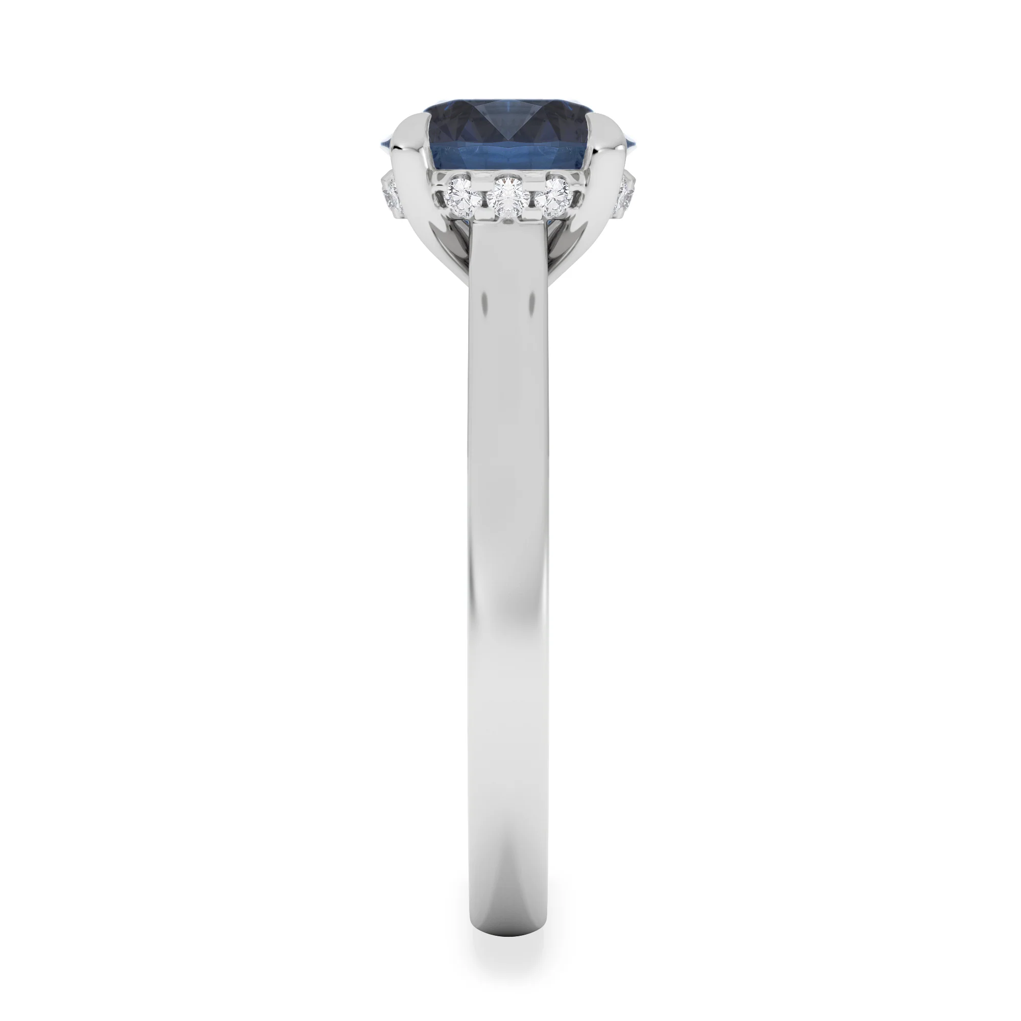 Amora Gem 2.00ct Round Cut Lab Sapphire Hidden Halo Engagement Ring in 18K White Gold - Image 5
