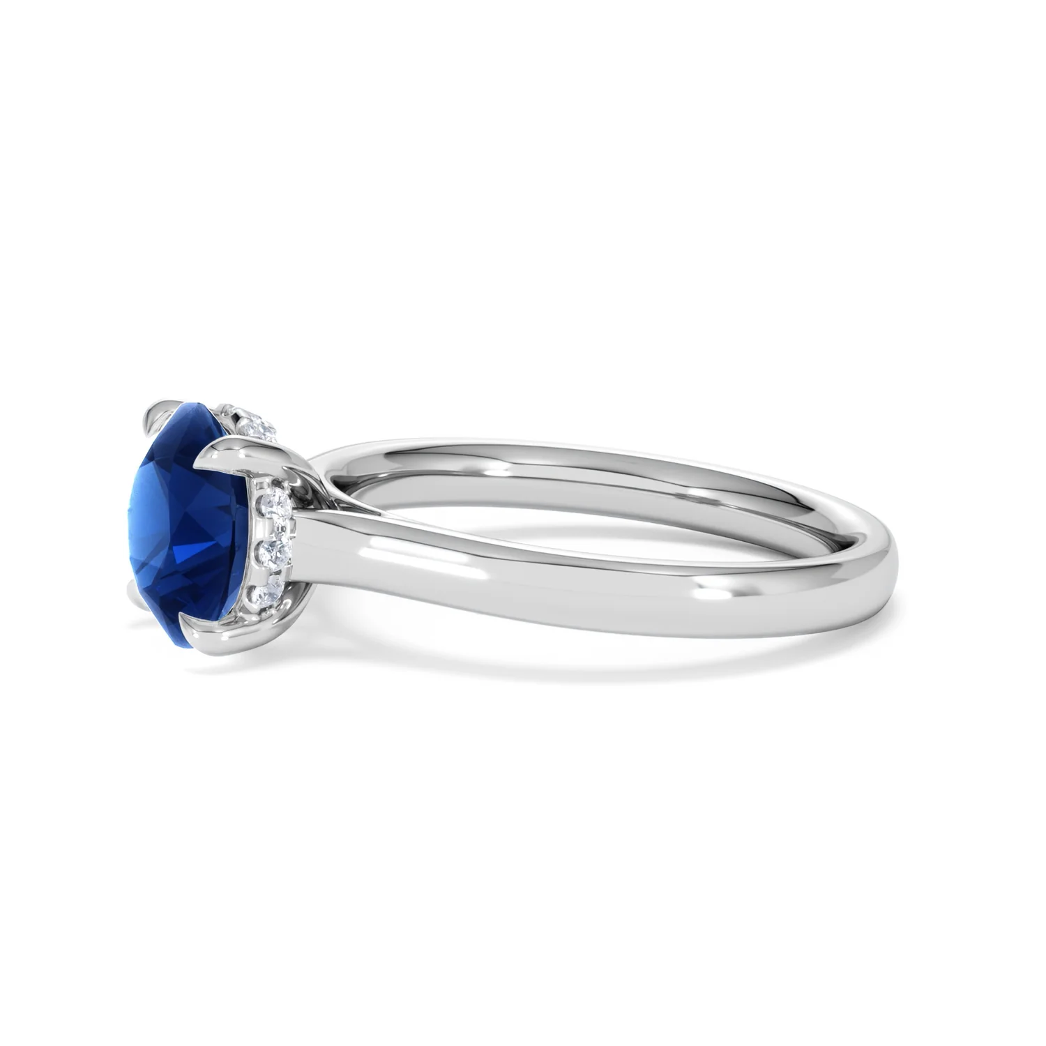 Amora Gem 2.00ct Round Cut Lab Sapphire Hidden Halo Engagement Ring in 18K White Gold - Image 73