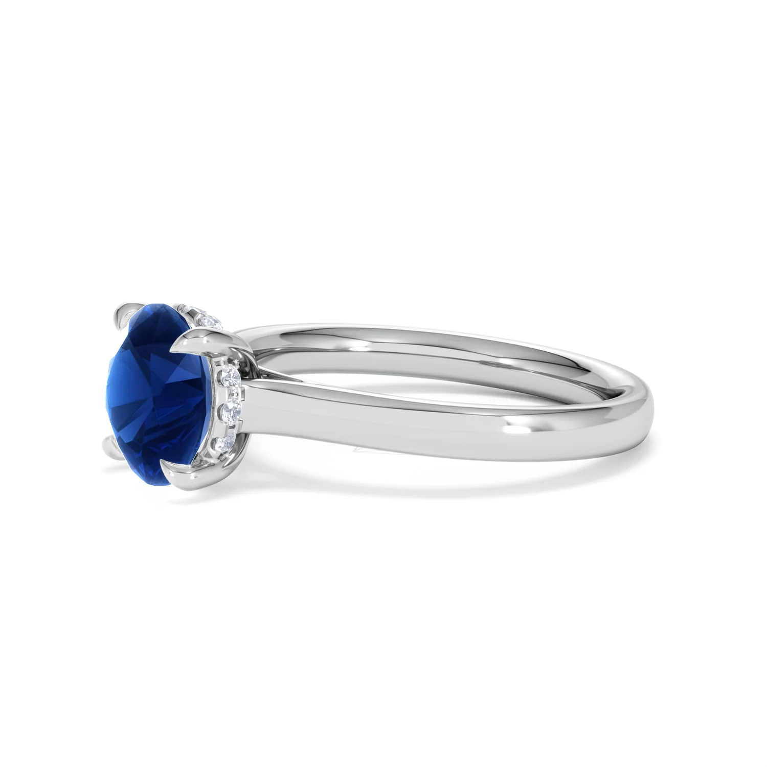 Amora Gem 2.00ct Round Cut Lab Sapphire Hidden Halo Engagement Ring in 18K White Gold - Image 75