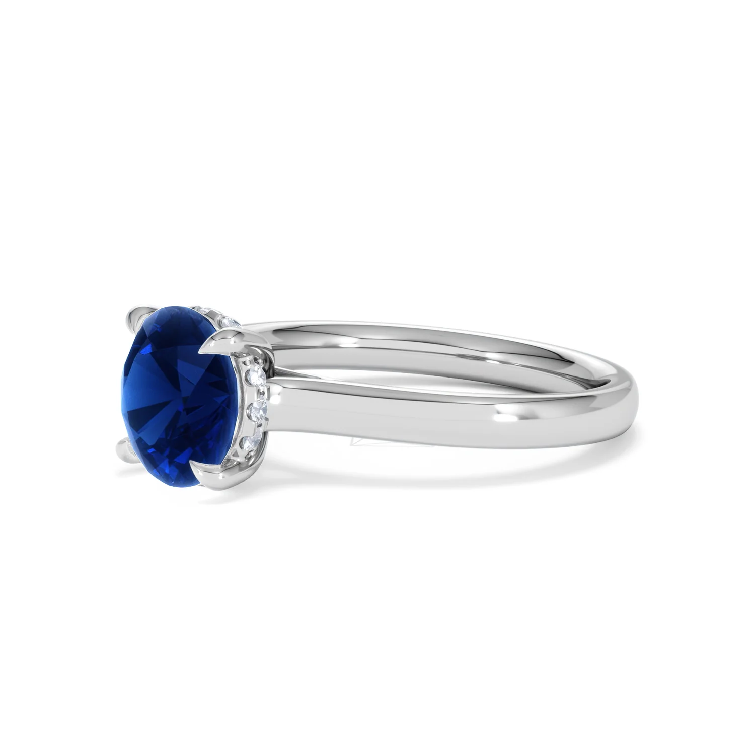 Amora Gem 2.00ct Round Cut Lab Sapphire Hidden Halo Engagement Ring in 18K White Gold - Image 77