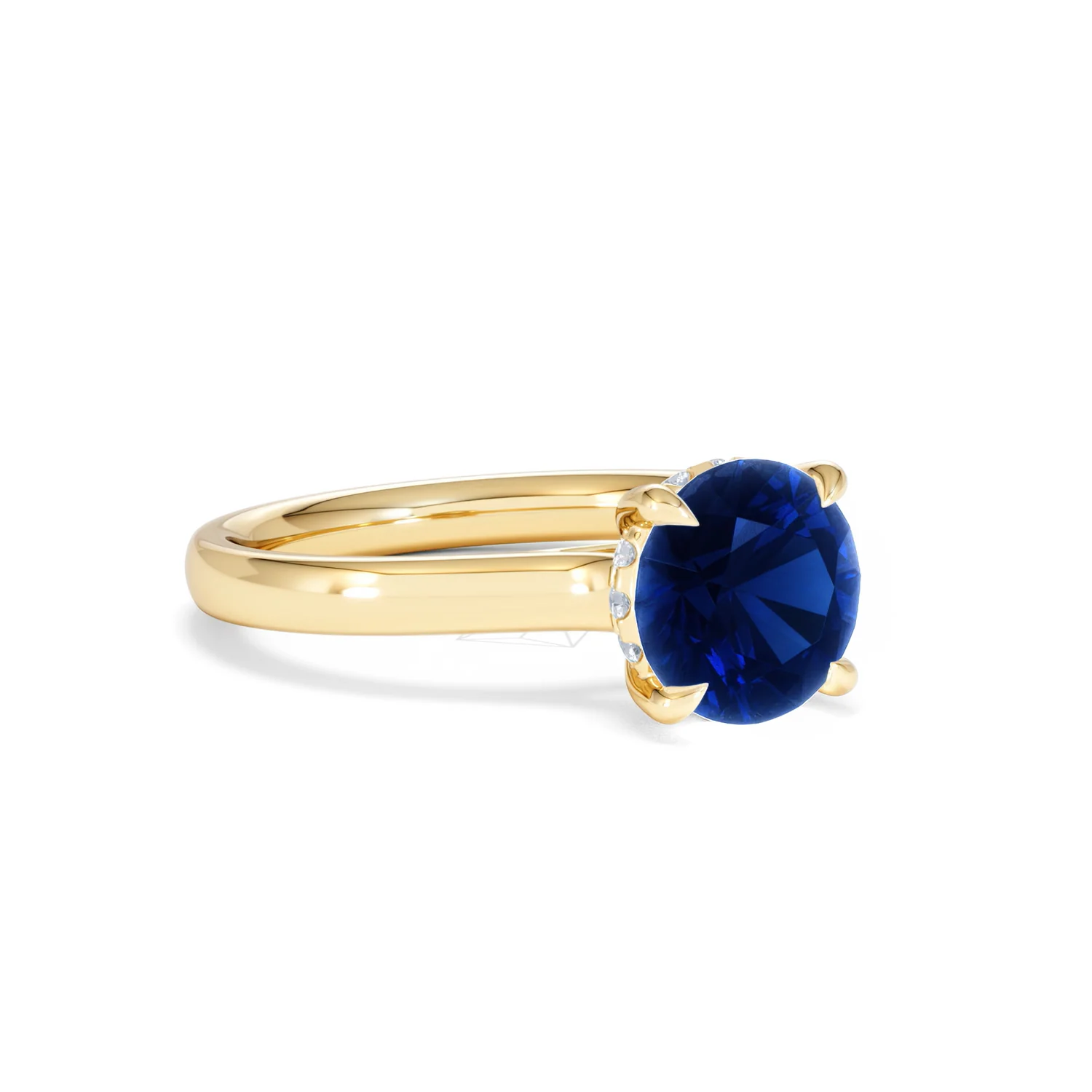 Amora Gem 2.00ct Round Cut Lab Sapphire Hidden Halo Engagement Ring in 18K Yellow Gold - Image 15