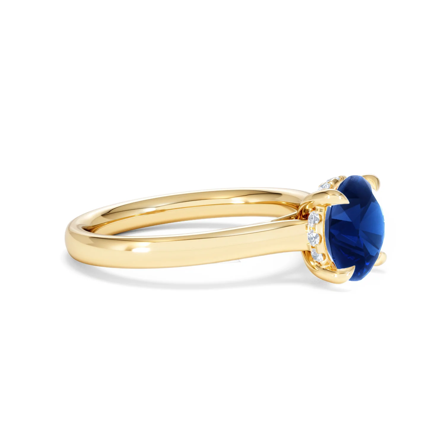 Amora Gem 2.00ct Round Cut Lab Sapphire Hidden Halo Engagement Ring in 18K Yellow Gold - Image 21
