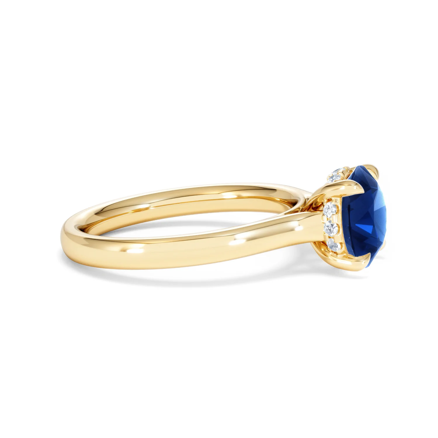 Amora Gem 2.00ct Round Cut Lab Sapphire Hidden Halo Engagement Ring in 18K Yellow Gold - Image 24