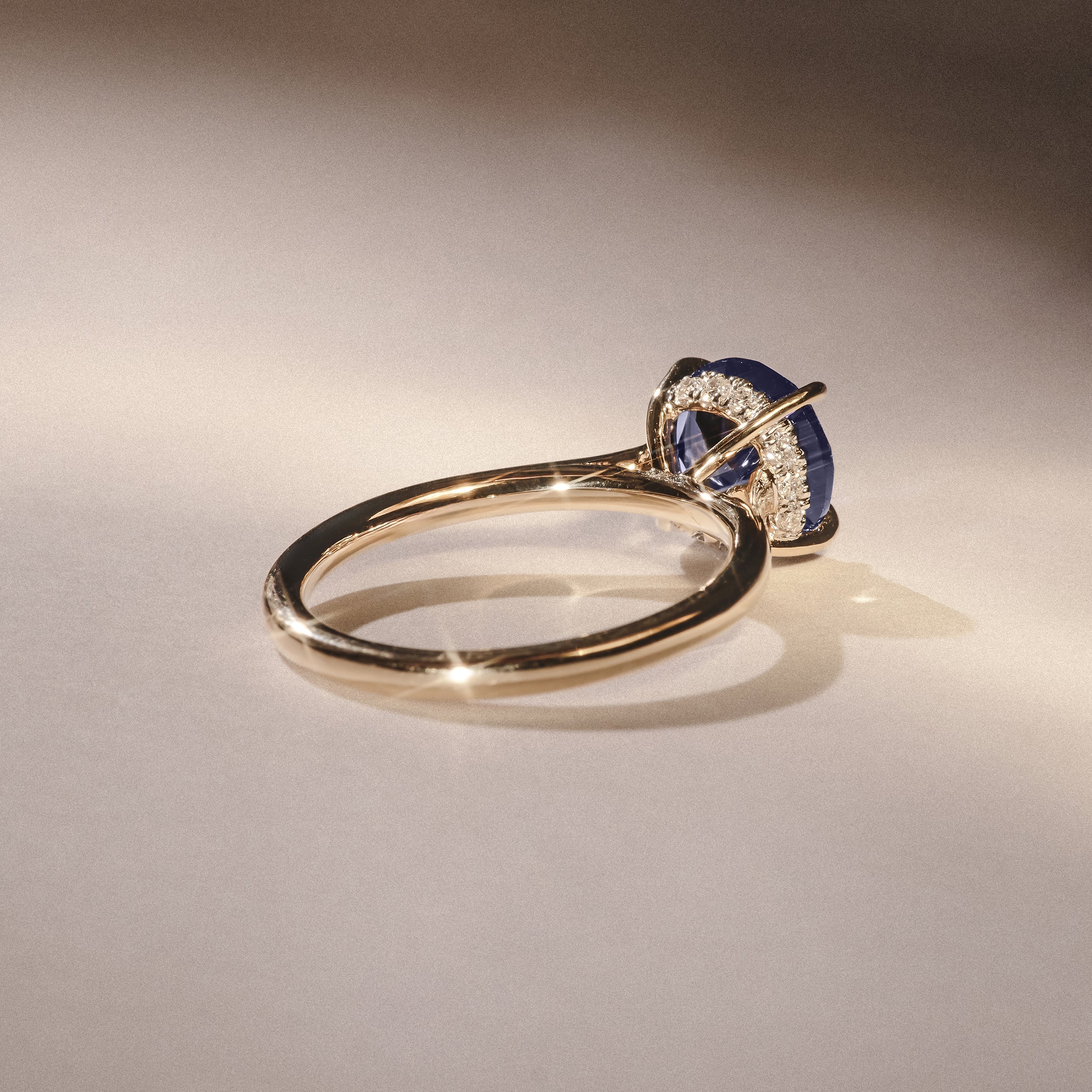 Amora Gem 2.00ct Round Cut Lab Sapphire Hidden Halo Engagement Ring in 18K Yellow Gold - Image 6