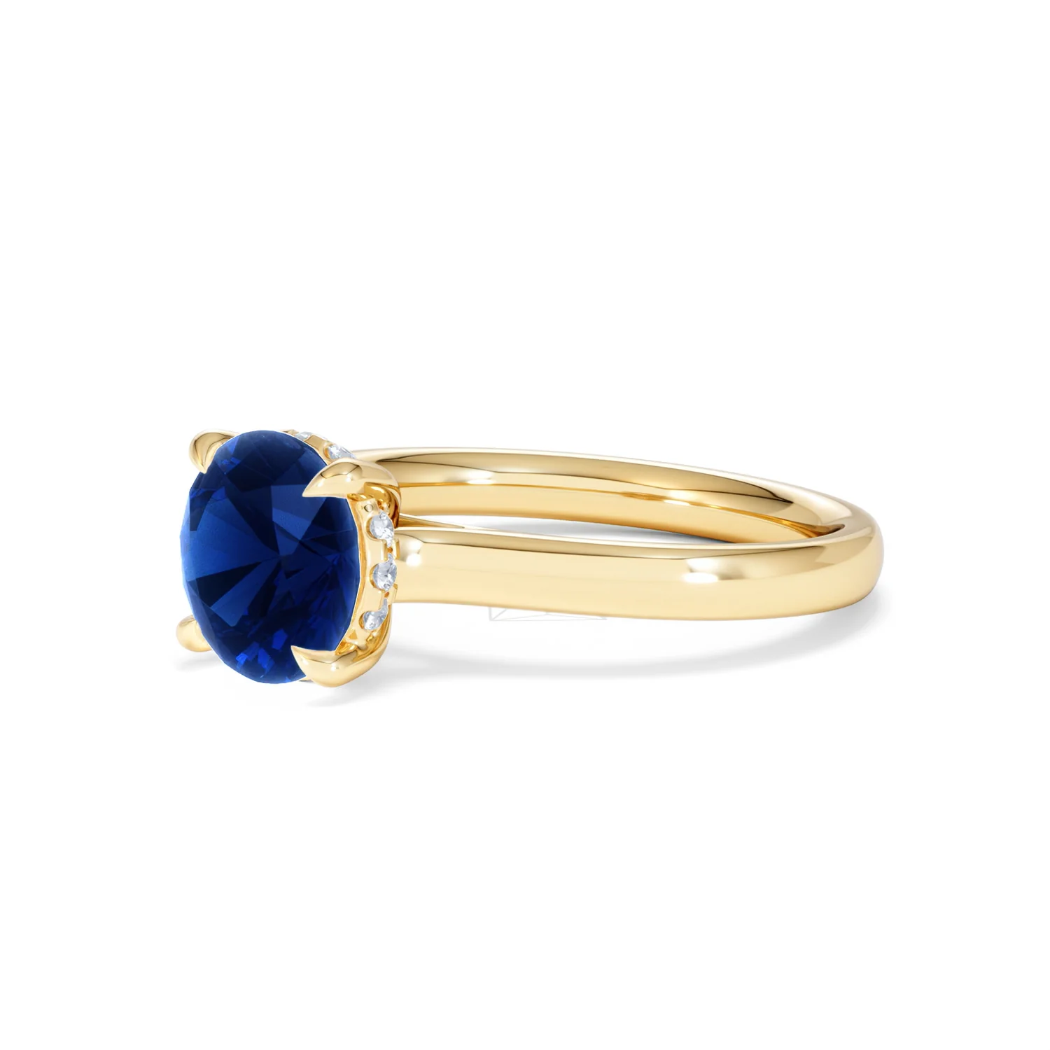 Amora Gem 2.00ct Round Cut Lab Sapphire Hidden Halo Engagement Ring in 18K Yellow Gold - Image 78