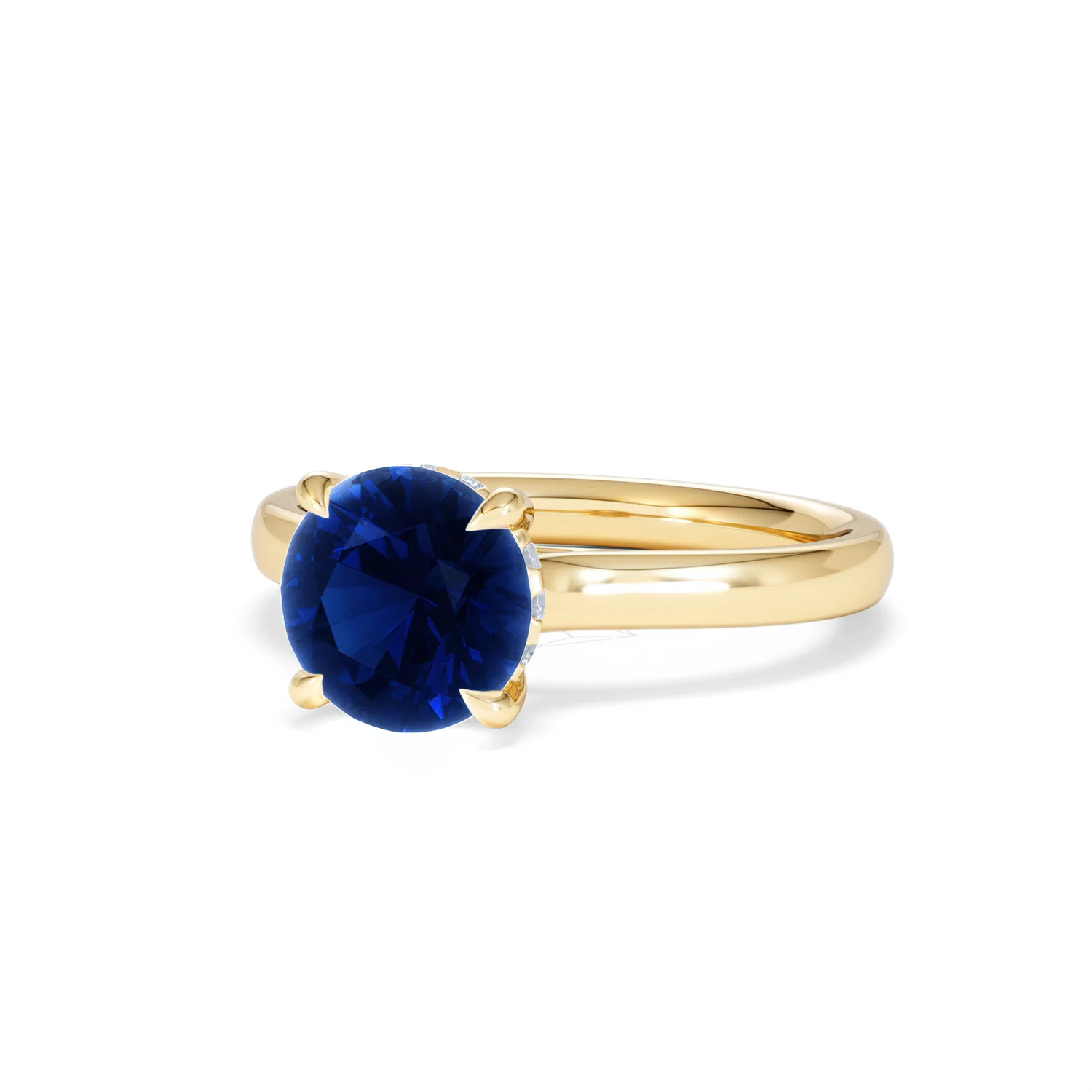 Amora Gem 2.00ct Round Cut Lab Sapphire Hidden Halo Engagement Ring in 18K Yellow Gold - Image 83