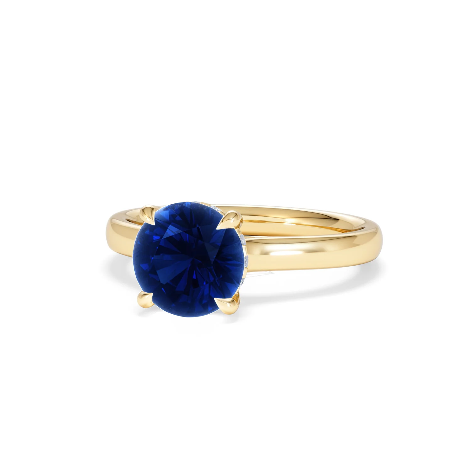 Amora Gem 2.00ct Round Cut Lab Sapphire Hidden Halo Engagement Ring in 18K Yellow Gold - Image 84