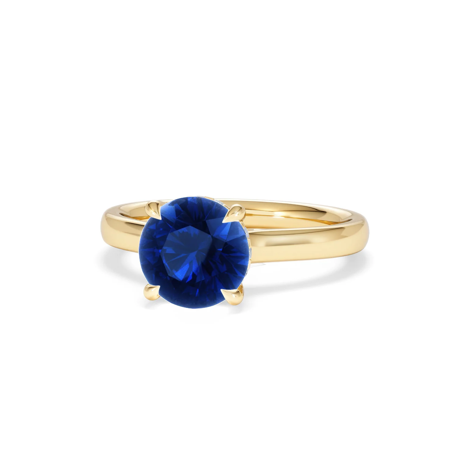Amora Gem 2.00ct Round Cut Lab Sapphire Hidden Halo Engagement Ring in 18K Yellow Gold - Image 85