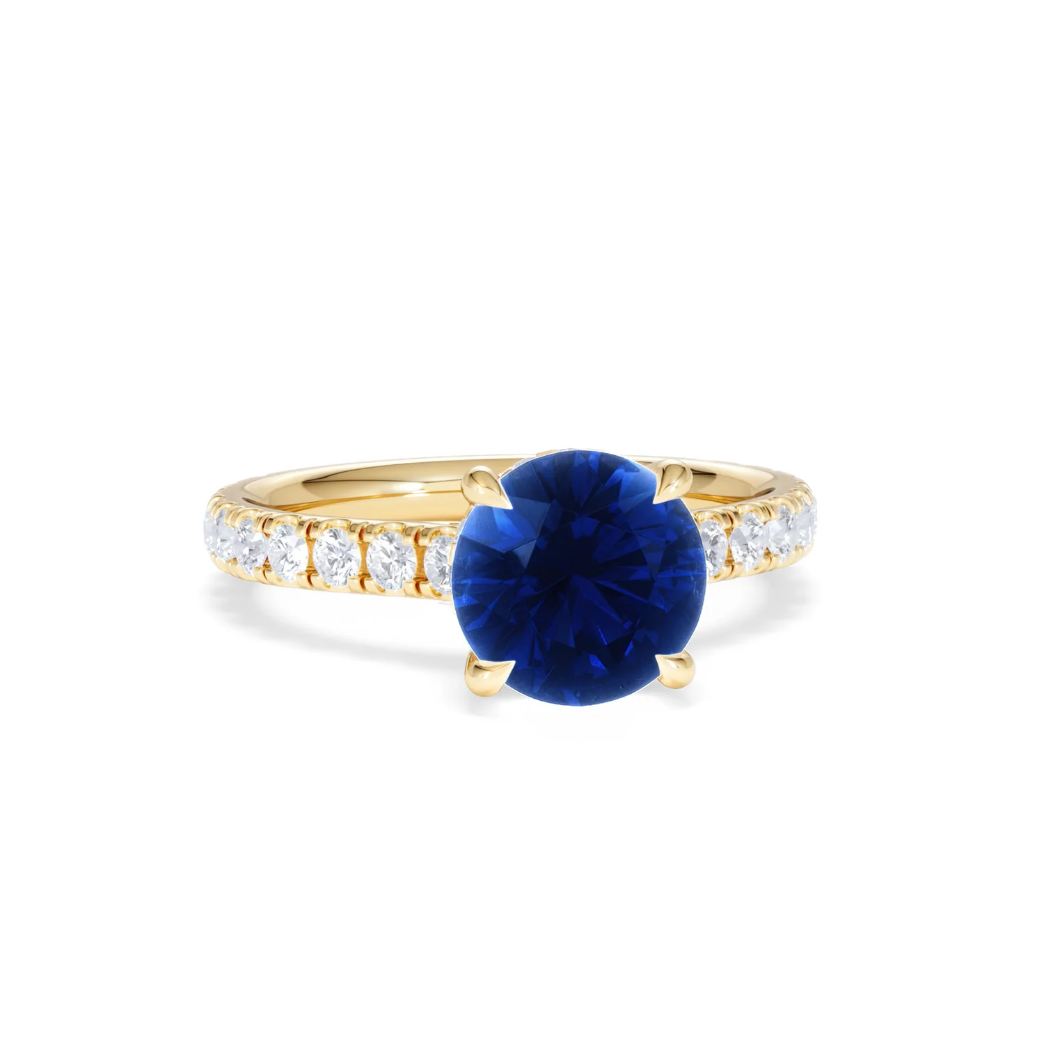 Amora Gem 2.00ct Round Cut Lab Sapphire Hidden Halo Engagement Ring in with Side Stones 18K Yellow Gold - Image 11