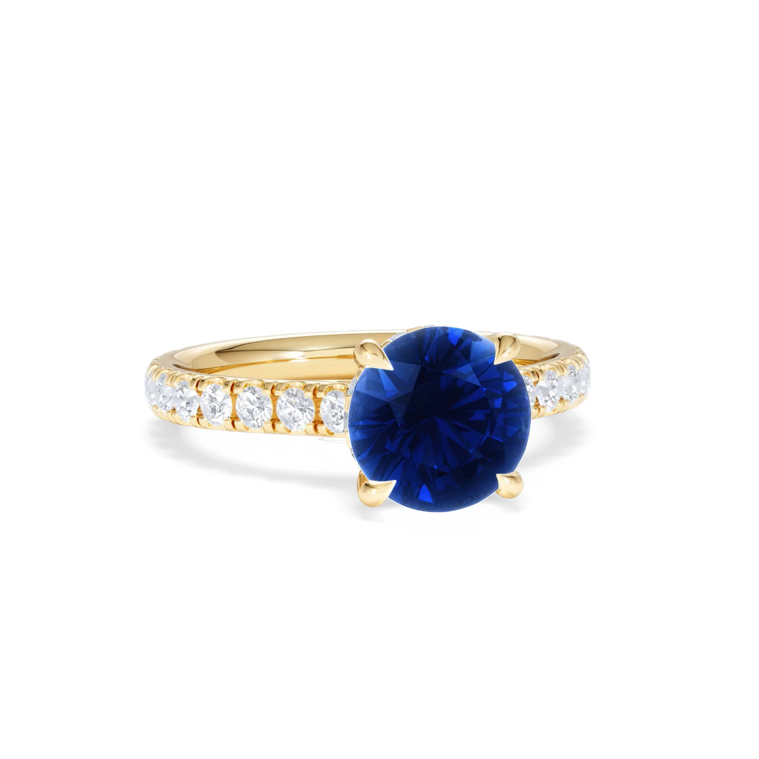 Amora Gem 2.00ct Round Cut Lab Sapphire Hidden Halo Engagement Ring in with Side Stones 18K Yellow Gold - Image 12